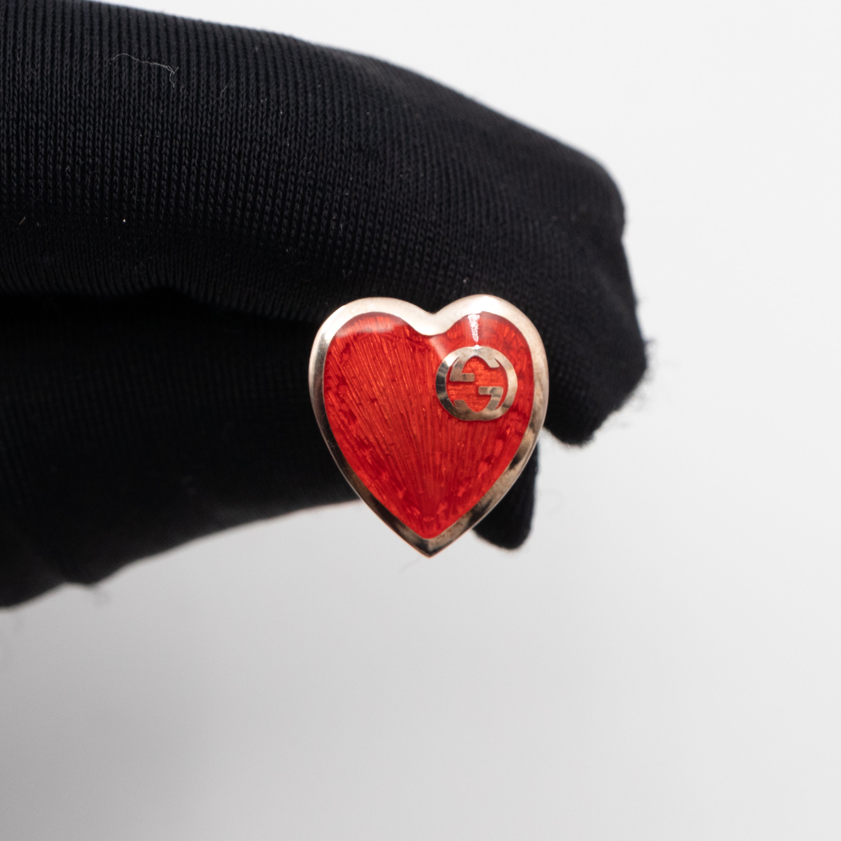 Interlocking G Heart Earrings Red 925 Silver