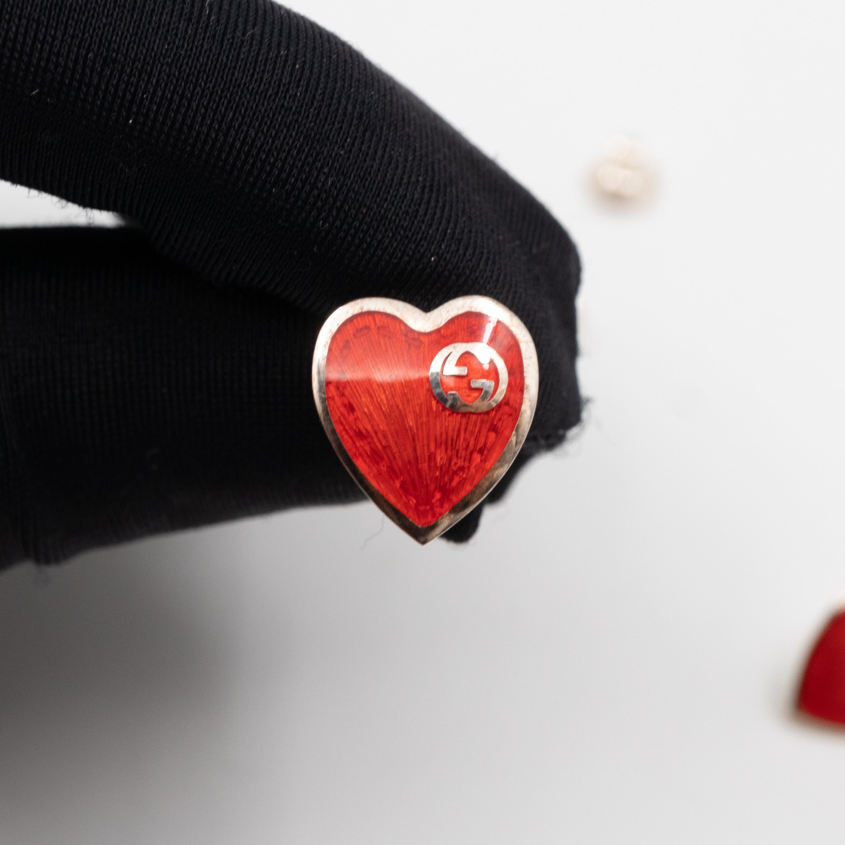 Interlocking G Heart Earrings Red 925 Silver