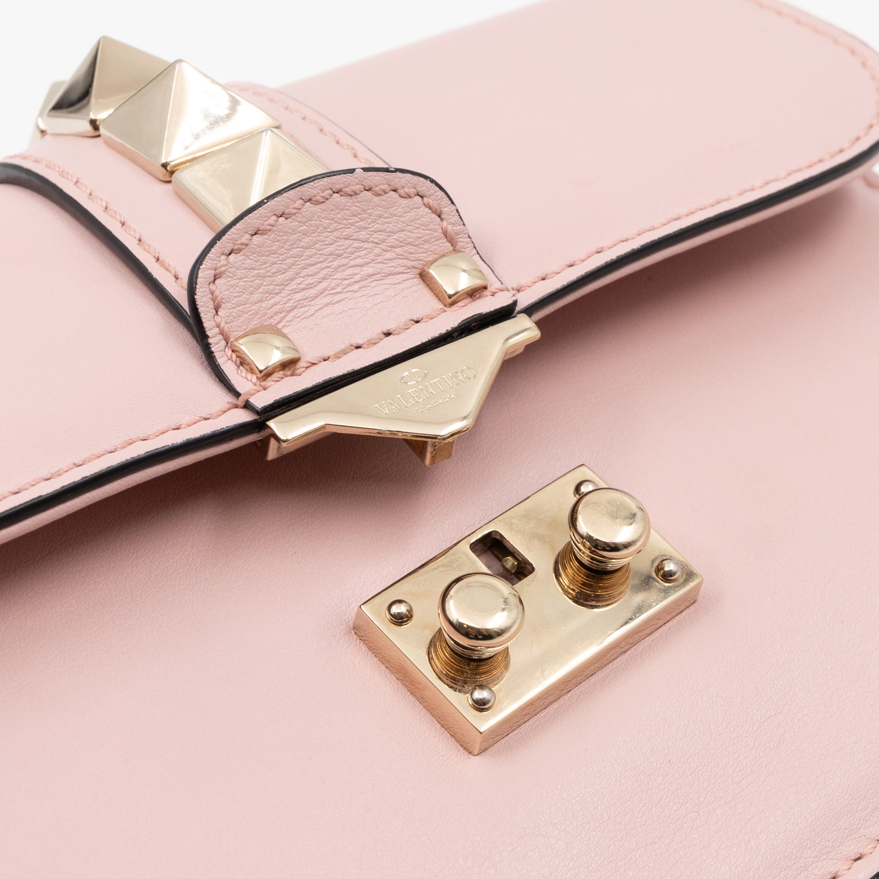 Small Glam Lock Rockstud Flap Bag Light Pink