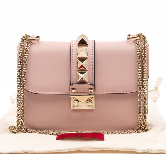 Small Glam Lock Rockstud Flap Bag Light Pink