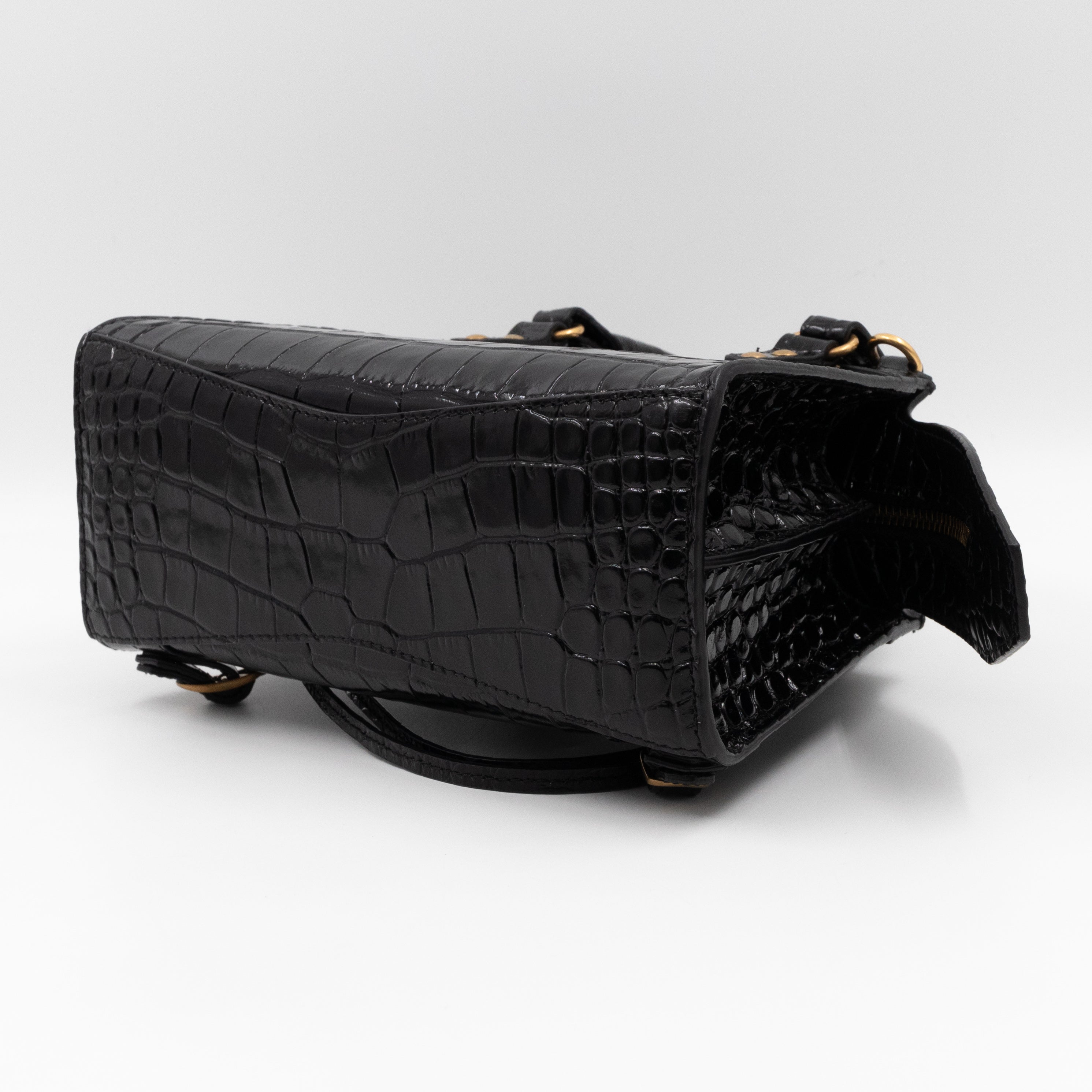Neo Classic City Mini Black Croc Embossed Leather