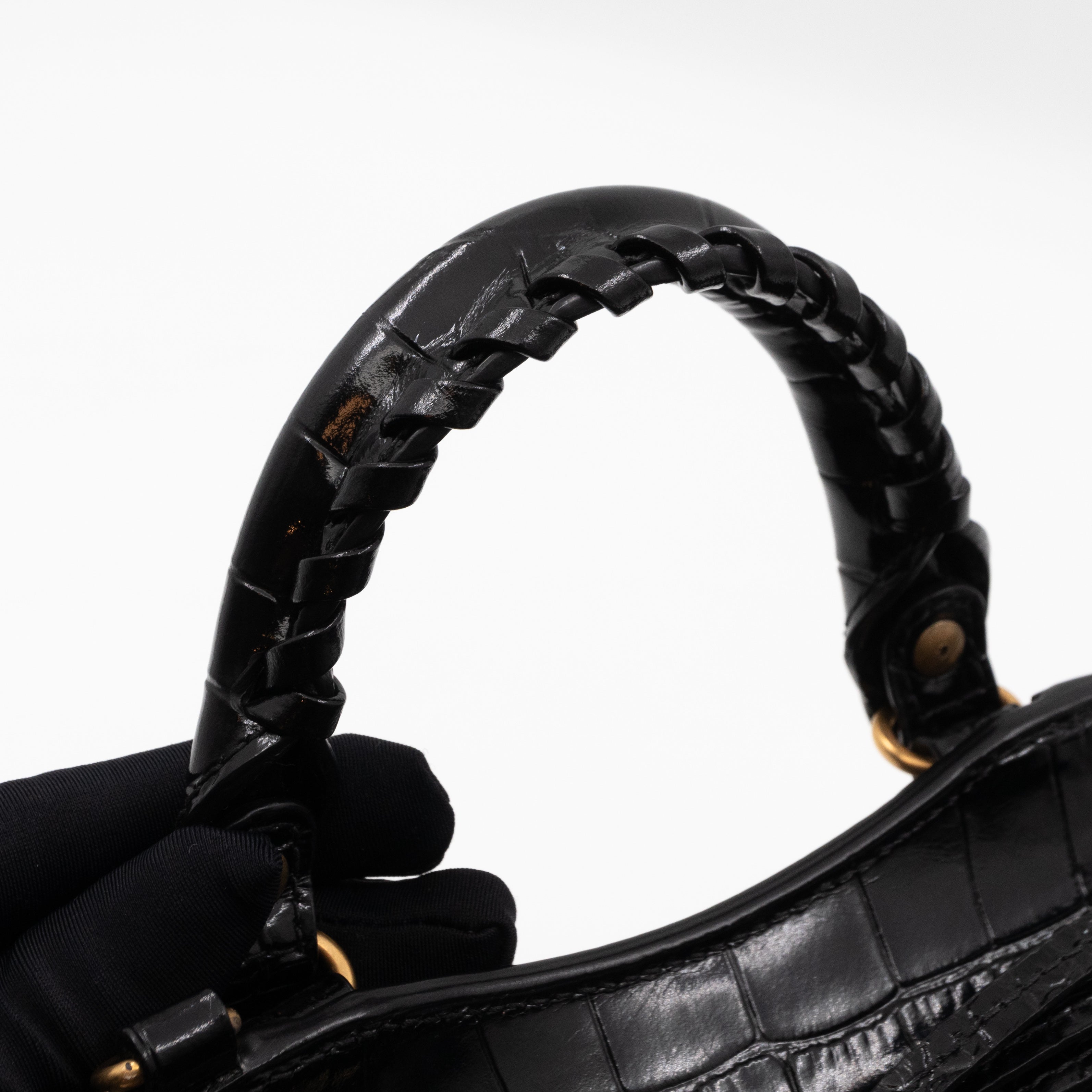 Neo Classic City Mini Black Croc Embossed Leather