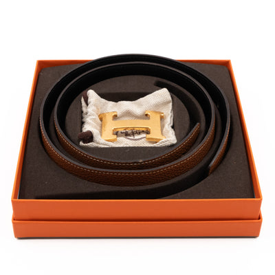 H Martelee Buckle & Reversible Gold and Black Leather Belt 80 cm