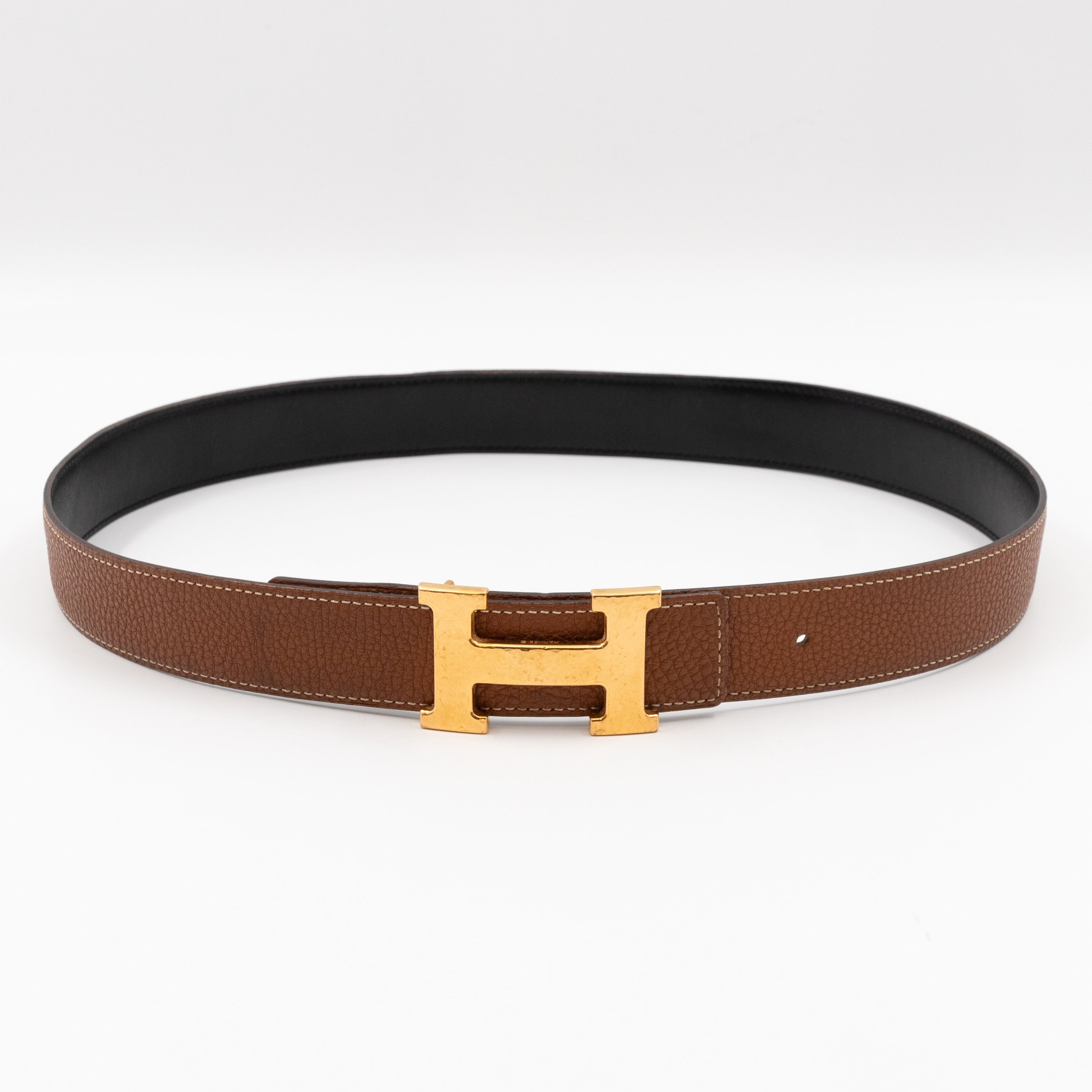 H Martelee Buckle & Reversible Gold and Black Leather Belt 80 cm