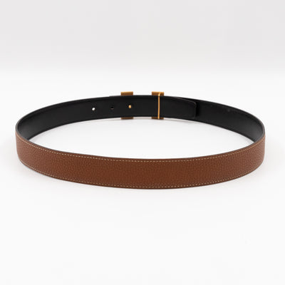 H Martelee Buckle & Reversible Gold and Black Leather Belt 80 cm