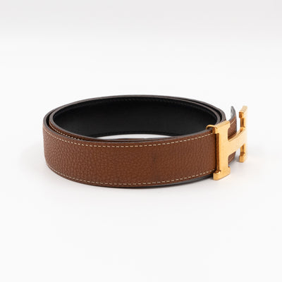 H Martelee Buckle & Reversible Gold and Black Leather Belt 80 cm