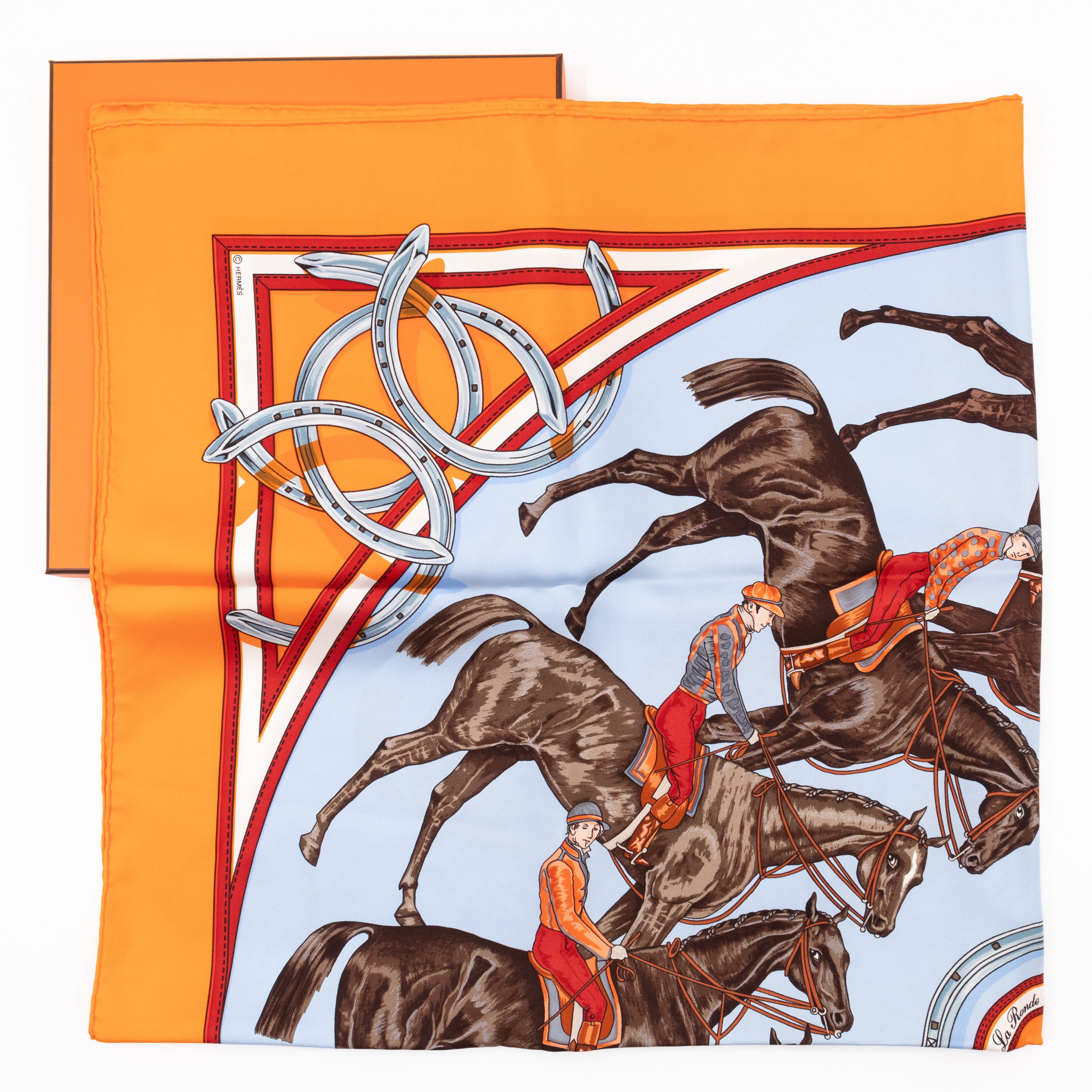 Hermès – Hermes Silk Scarf 90 cm Ronde Des Jockeys – Queen Station