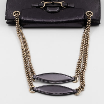 Emily Large Chain Shoulder Bag Guccissima Purple Patent Leather