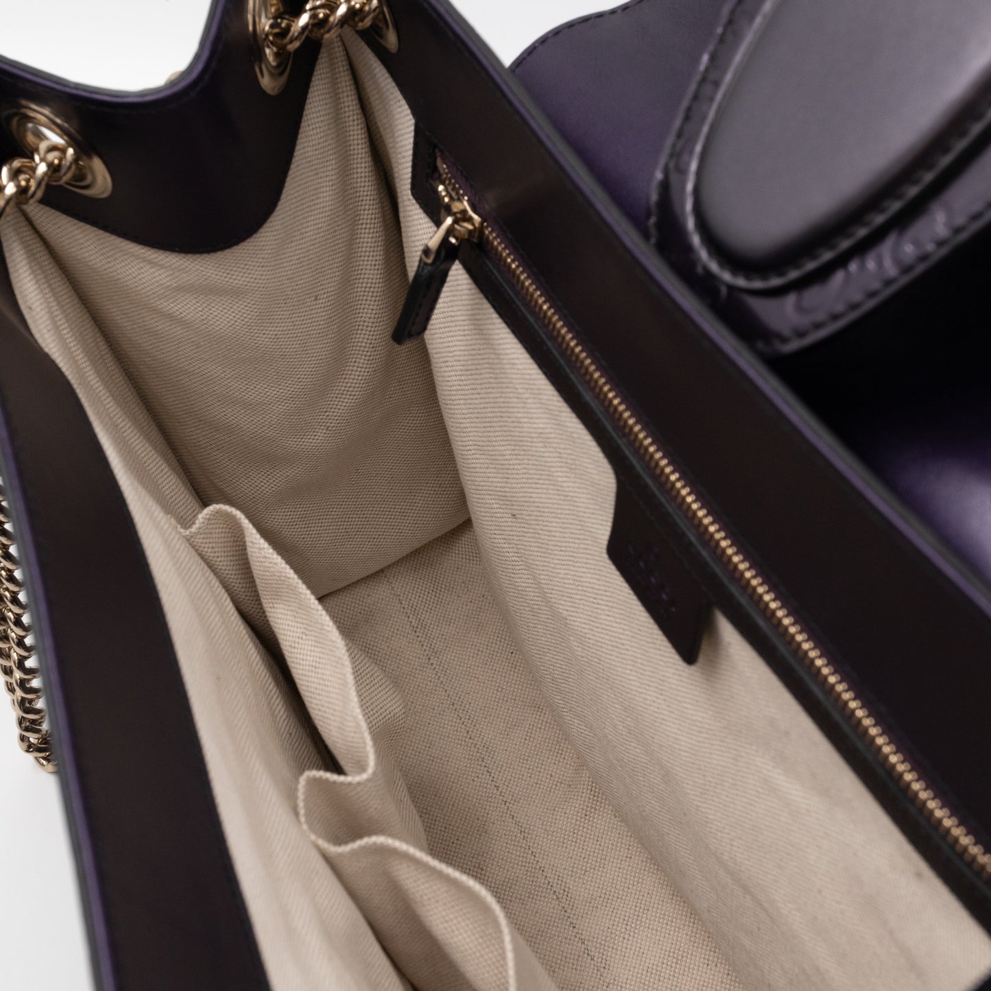 Emily Large Chain Shoulder Bag Guccissima Purple Patent Leather