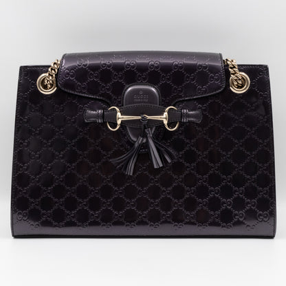 Emily Large Chain Shoulder Bag Guccissima Purple Patent Leather