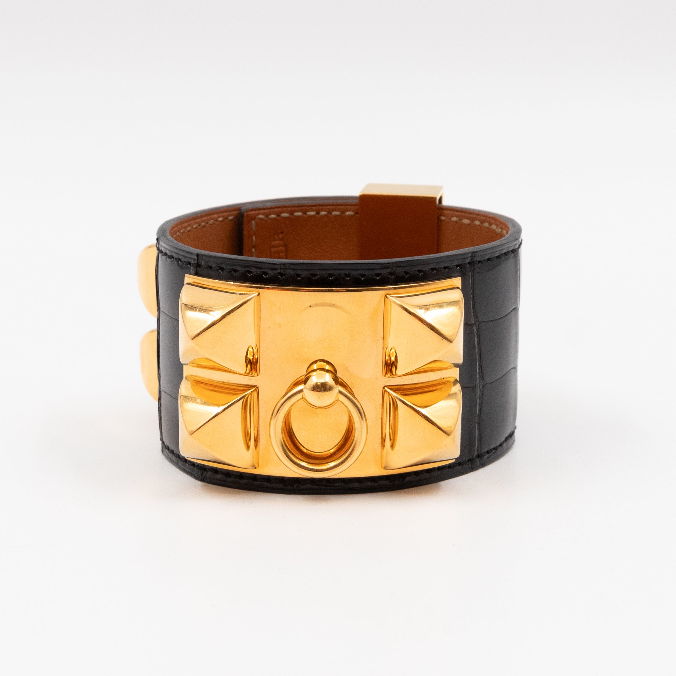 Collier de Chien Bracelet Gold & Black Alligator Leather
