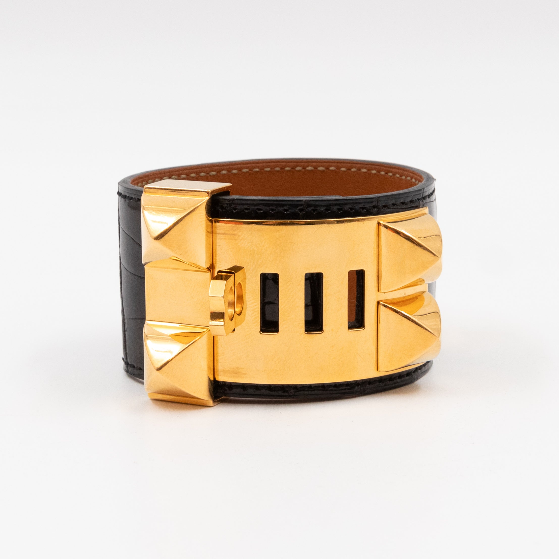 Collier de Chien Bracelet Gold & Black Alligator Leather