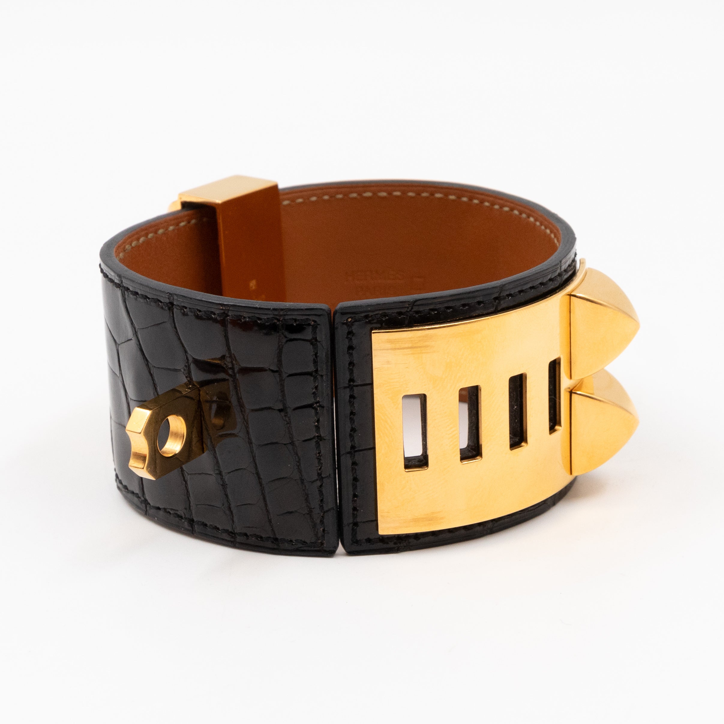 Collier de Chien Bracelet Gold & Black Alligator Leather