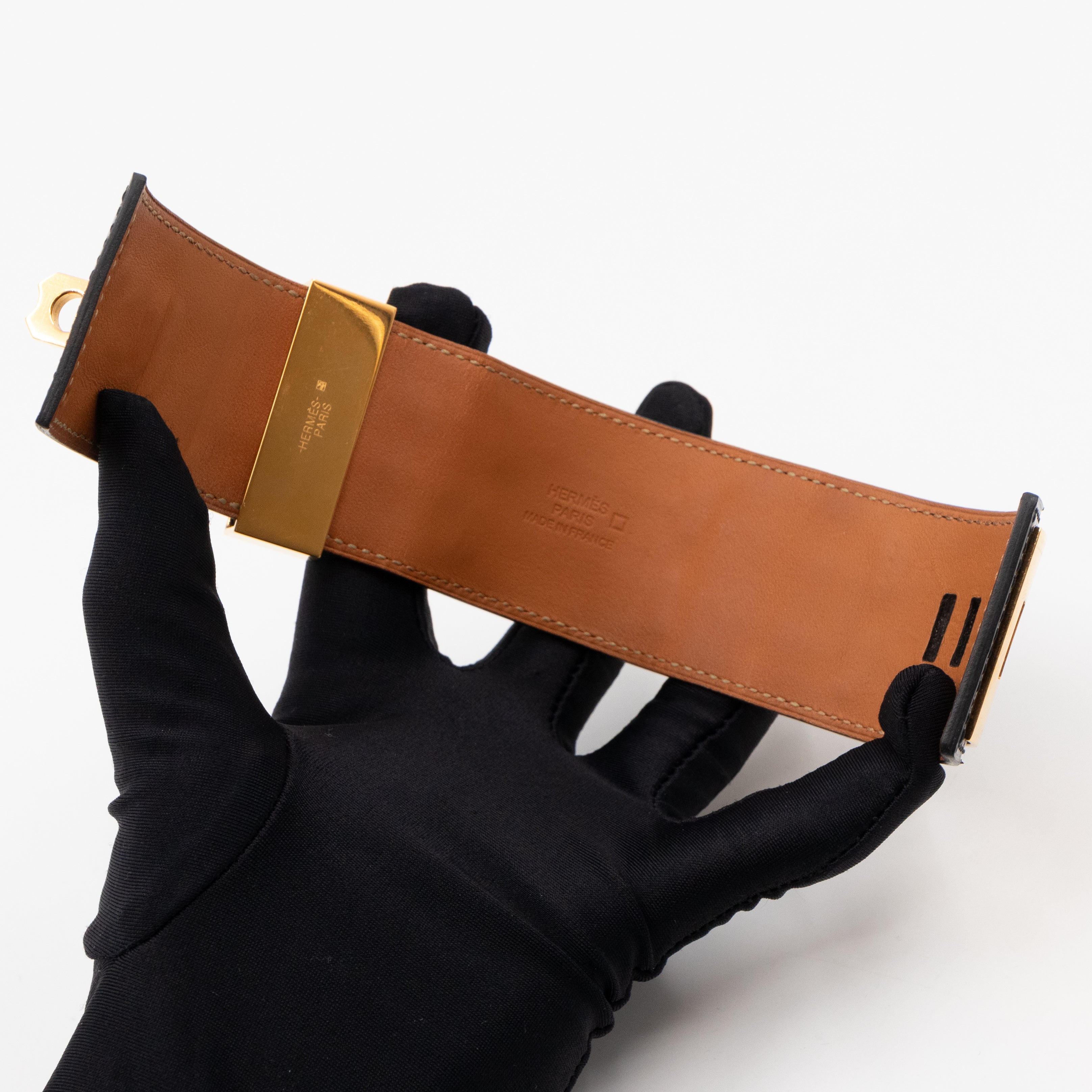 Collier de Chien Bracelet Gold & Black Alligator Leather
