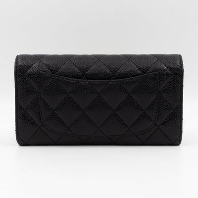 Classic Flap Long Wallet Black Caviar Gold