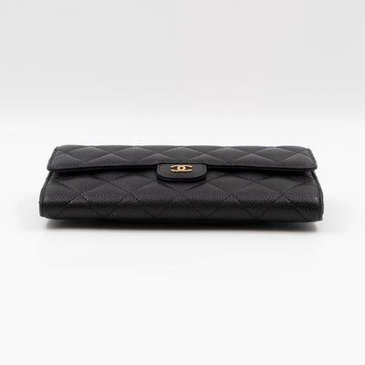 Classic Flap Long Wallet Black Caviar Gold