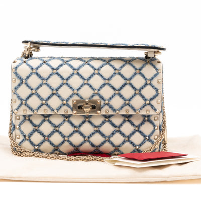 Rockstud Spike Medium Shoulder Bag Nappa Denim Quilted