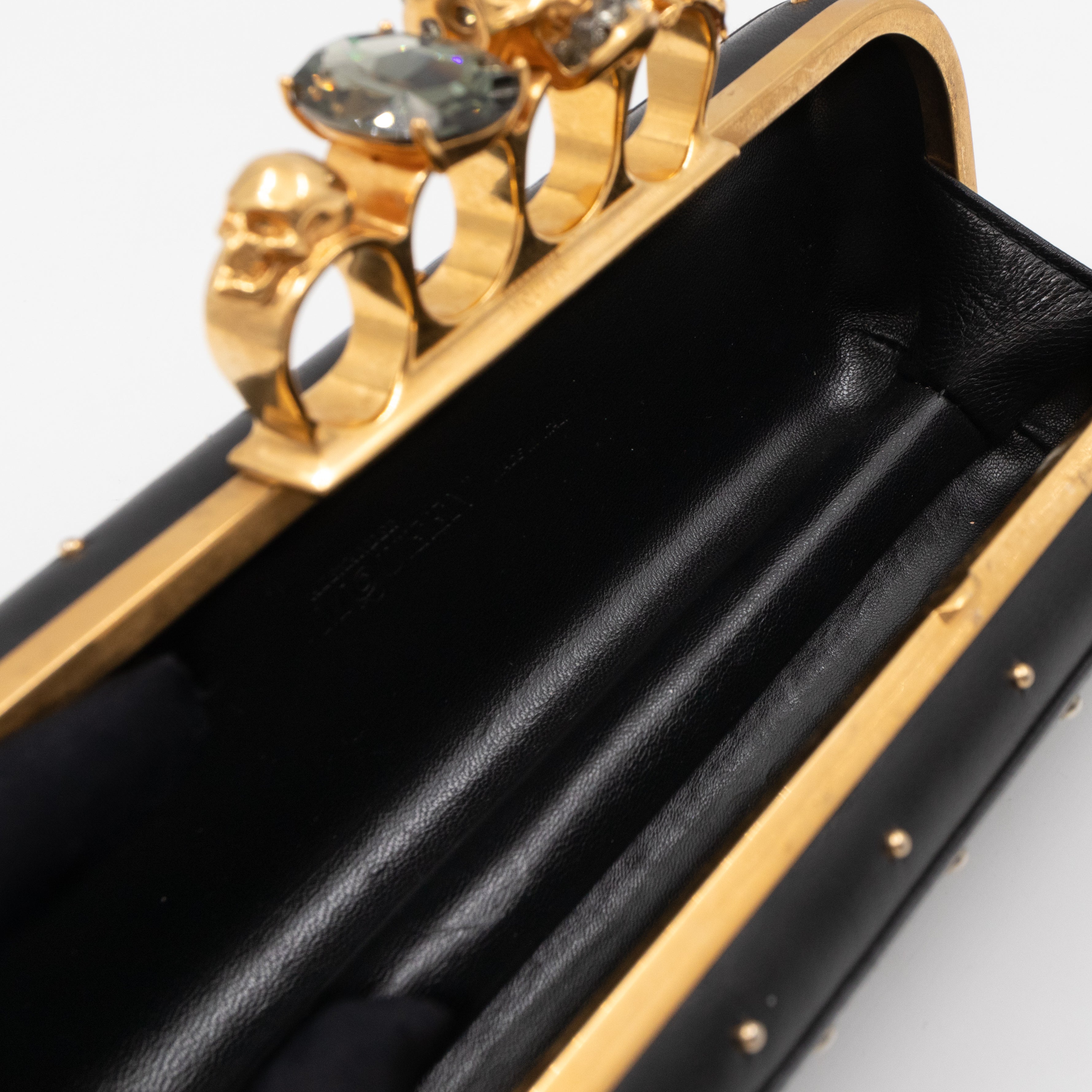 Long Skull Knuckle Clutch Studded Black Leather