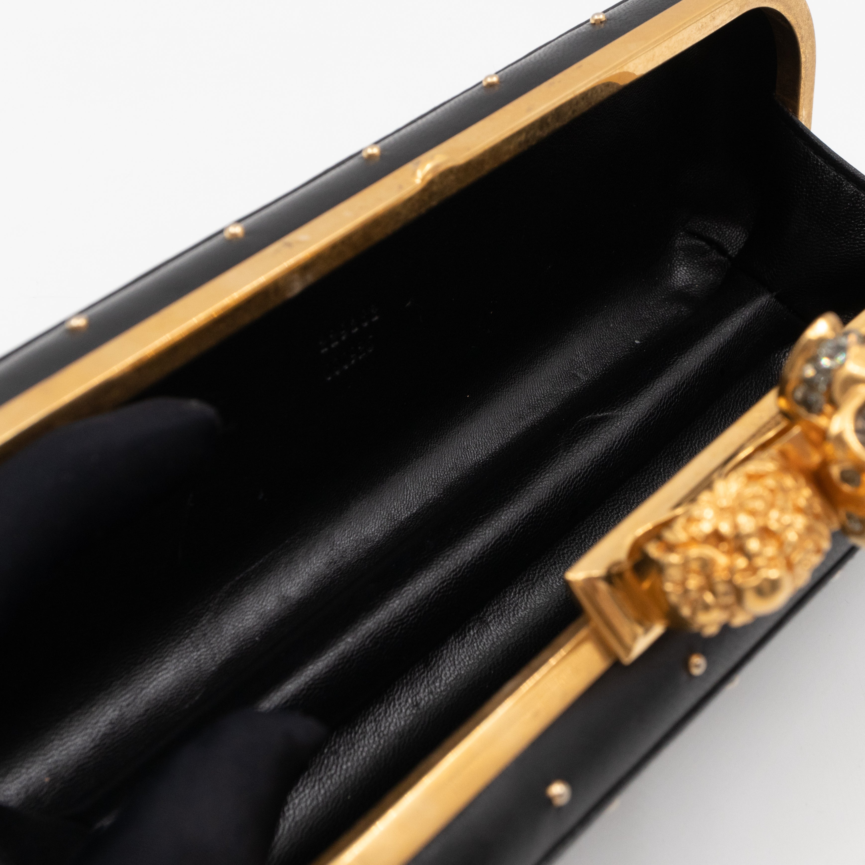 Long Skull Knuckle Clutch Studded Black Leather