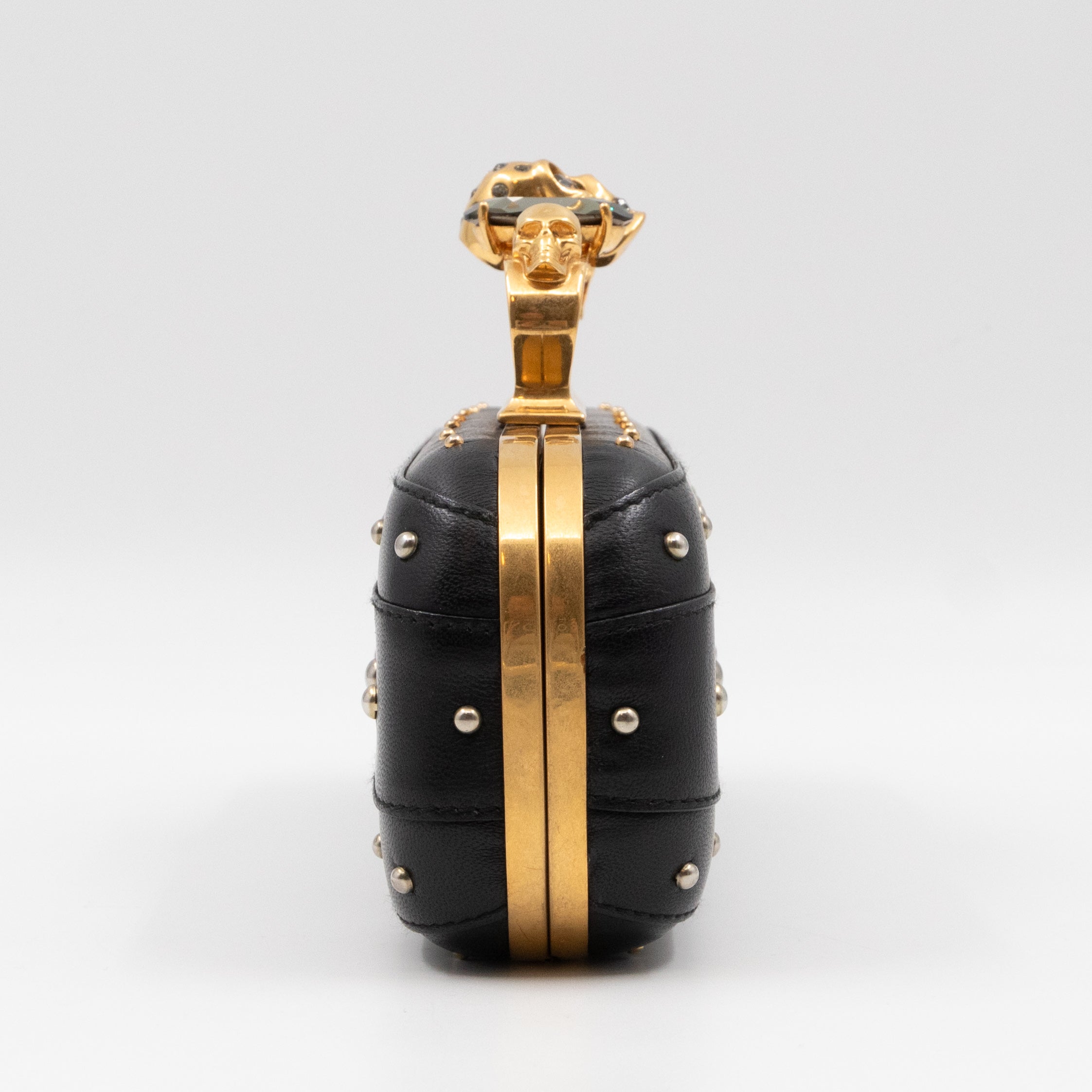Long Skull Knuckle Clutch Studded Black Leather