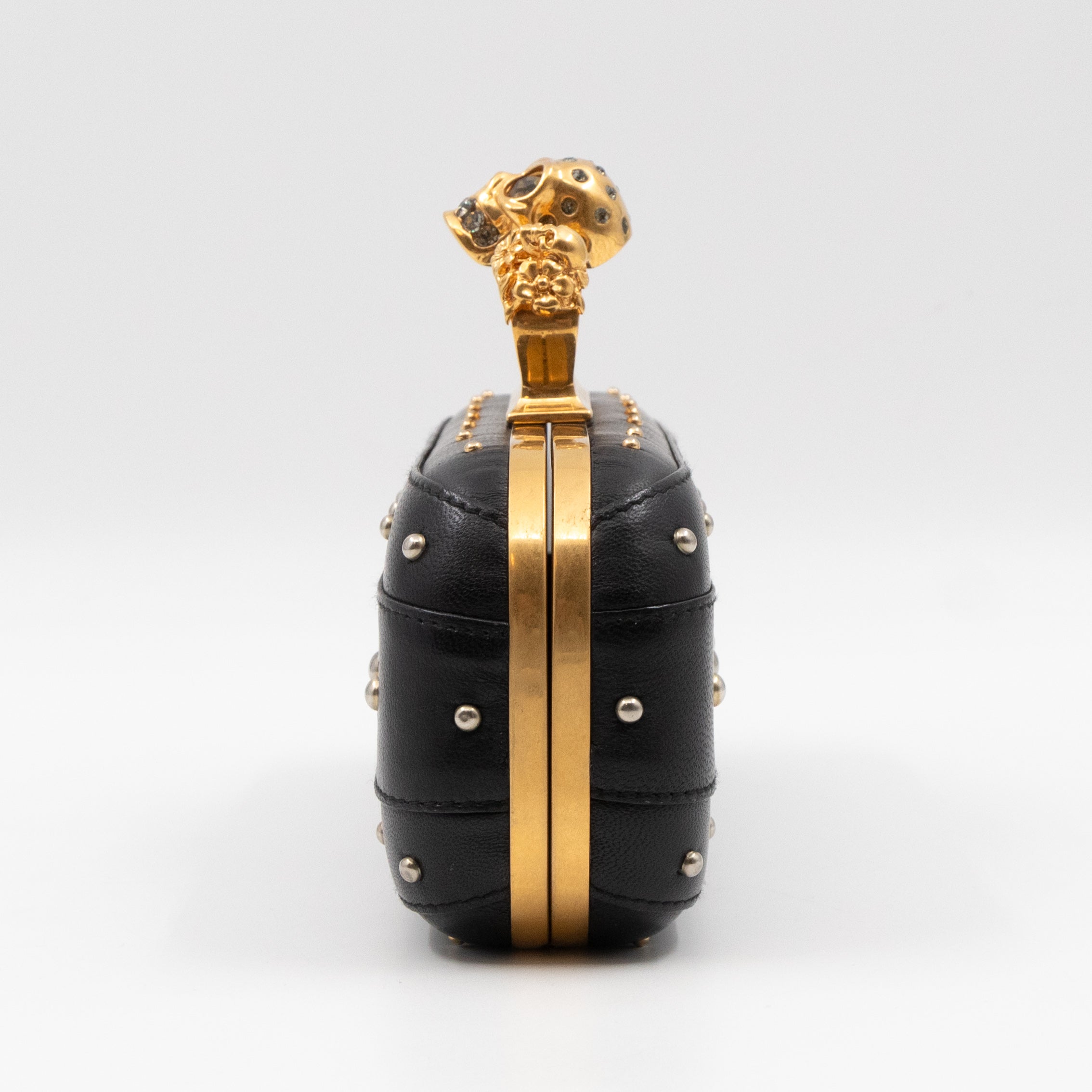 Long Skull Knuckle Clutch Studded Black Leather