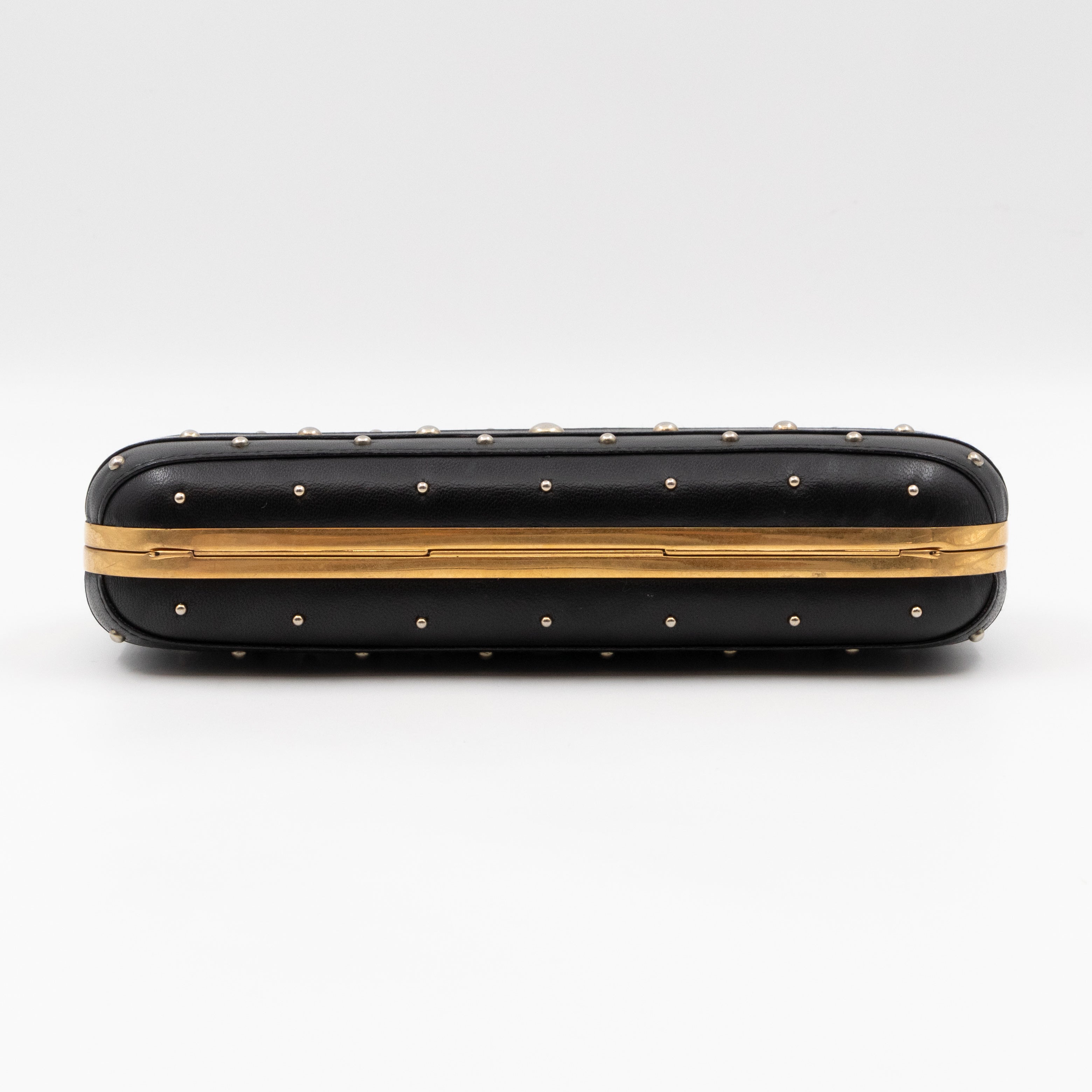 Long Skull Knuckle Clutch Studded Black Leather