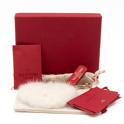 Rockstud Heart Bag Charm with Tags Leather and Fur White