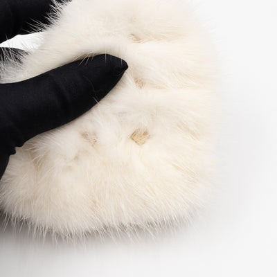 Rockstud Heart Bag Charm with Tags Leather and Fur White