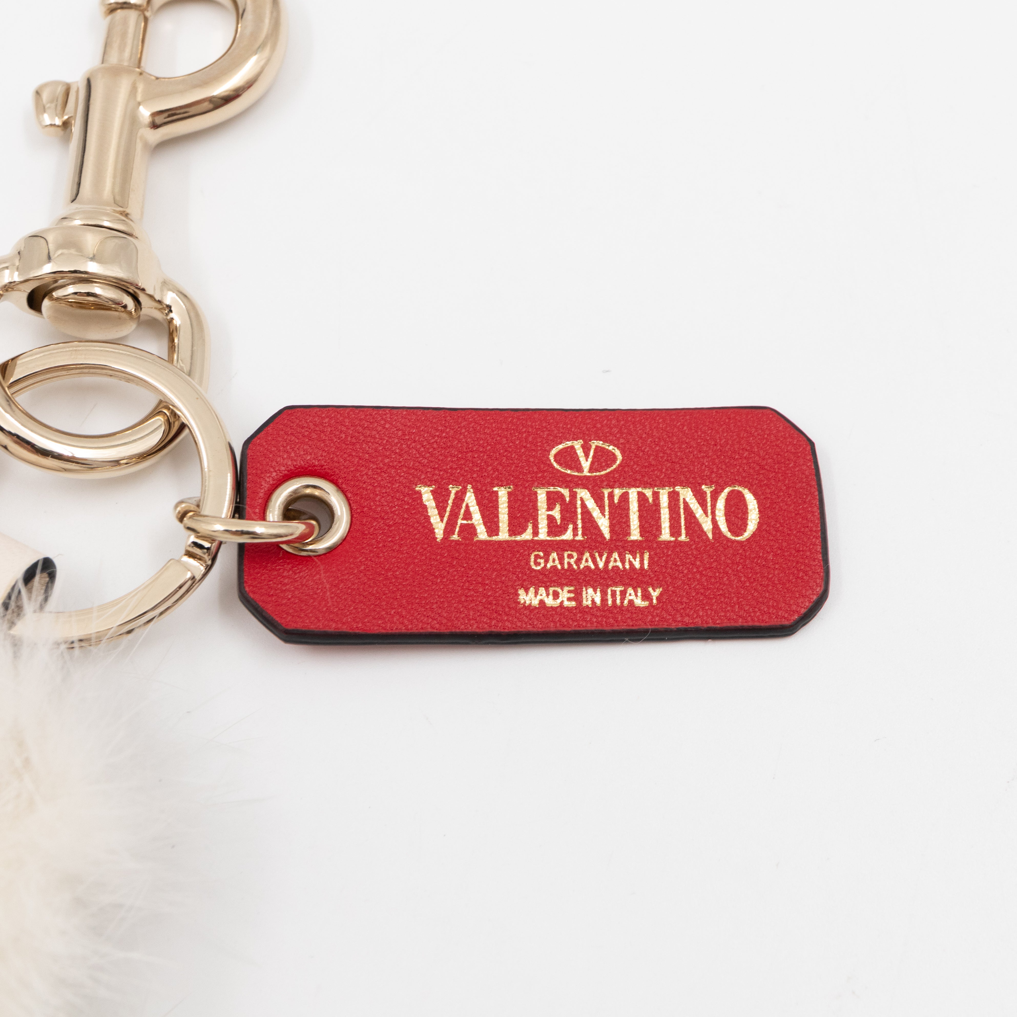 Rockstud Heart Bag Charm with Tags Leather and Fur White