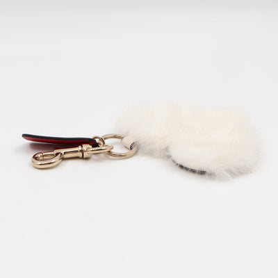 Rockstud Heart Bag Charm with Tags Leather and Fur White