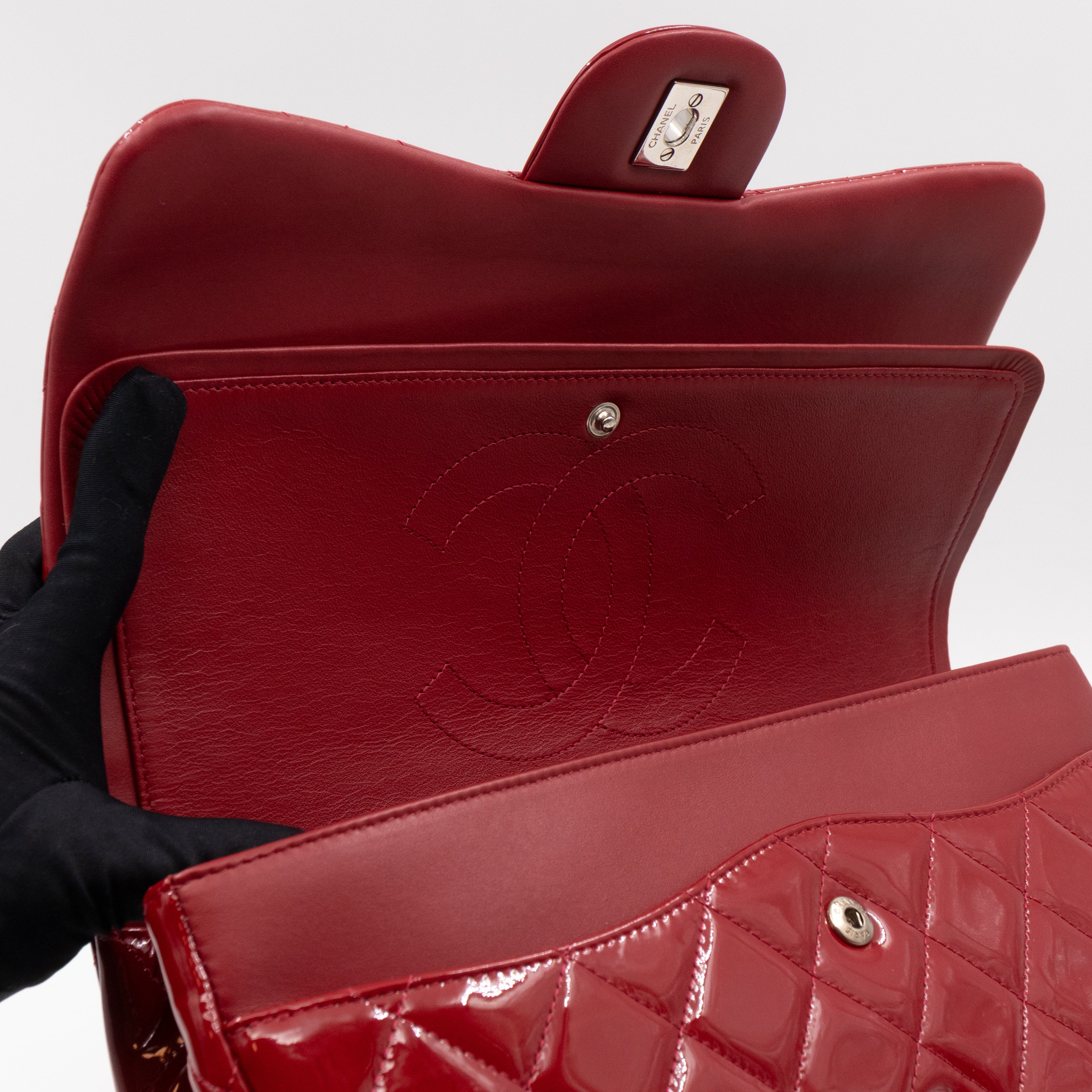 Classic Double Flap Jumbo Red Patent Leather