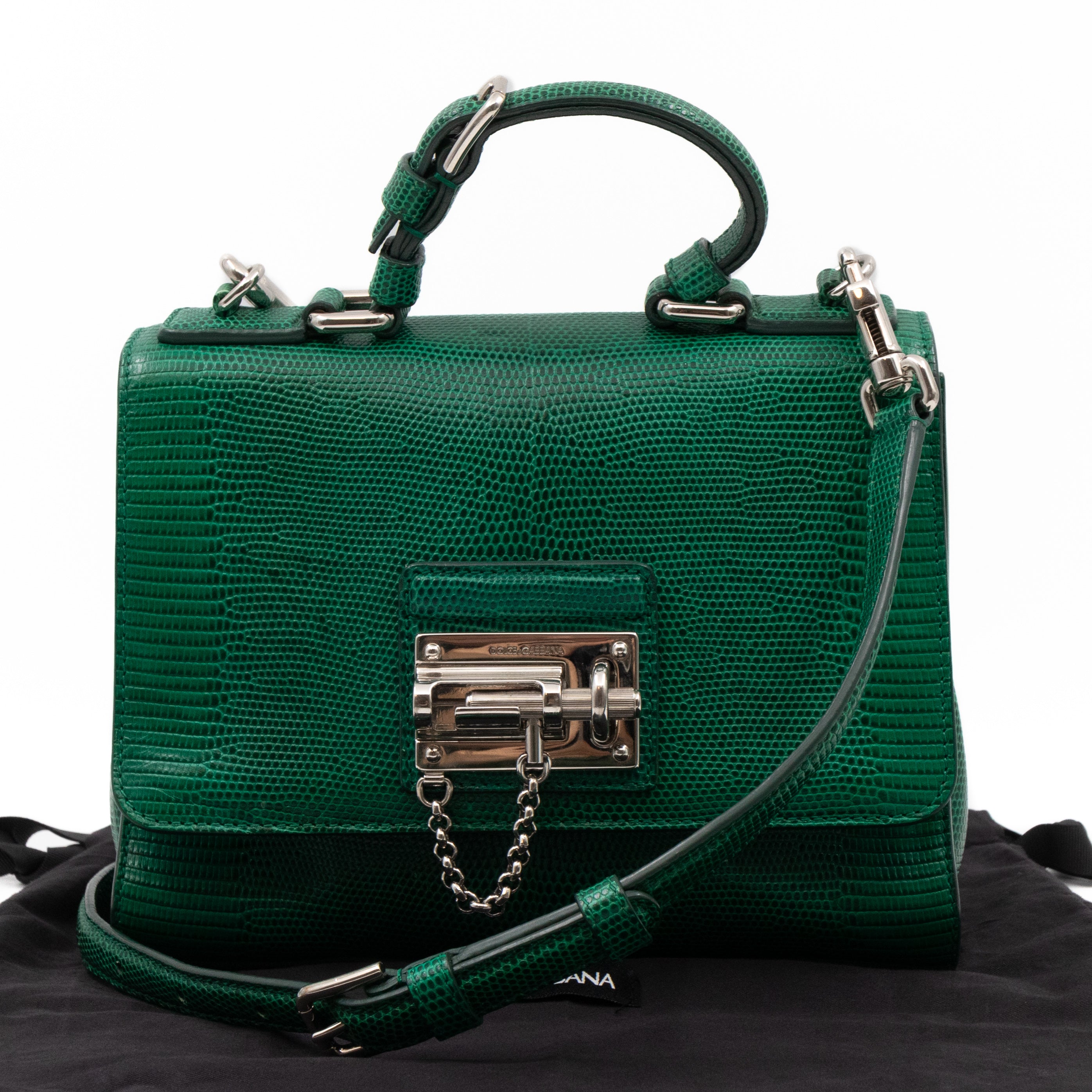 Miss Monica Top Handle Bag Lizard Embossed Leather Green