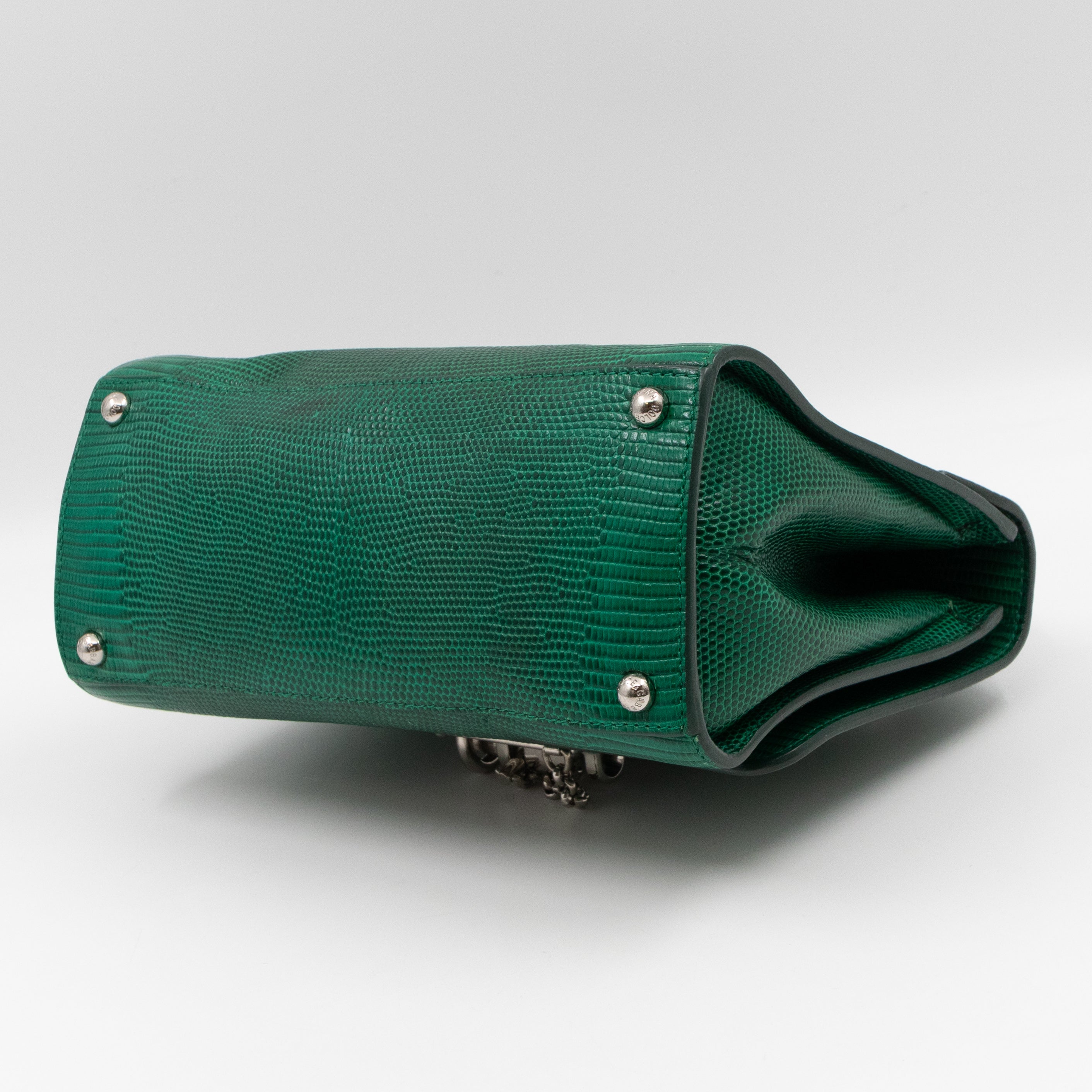 Miss Monica Top Handle Bag Lizard Embossed Leather Green