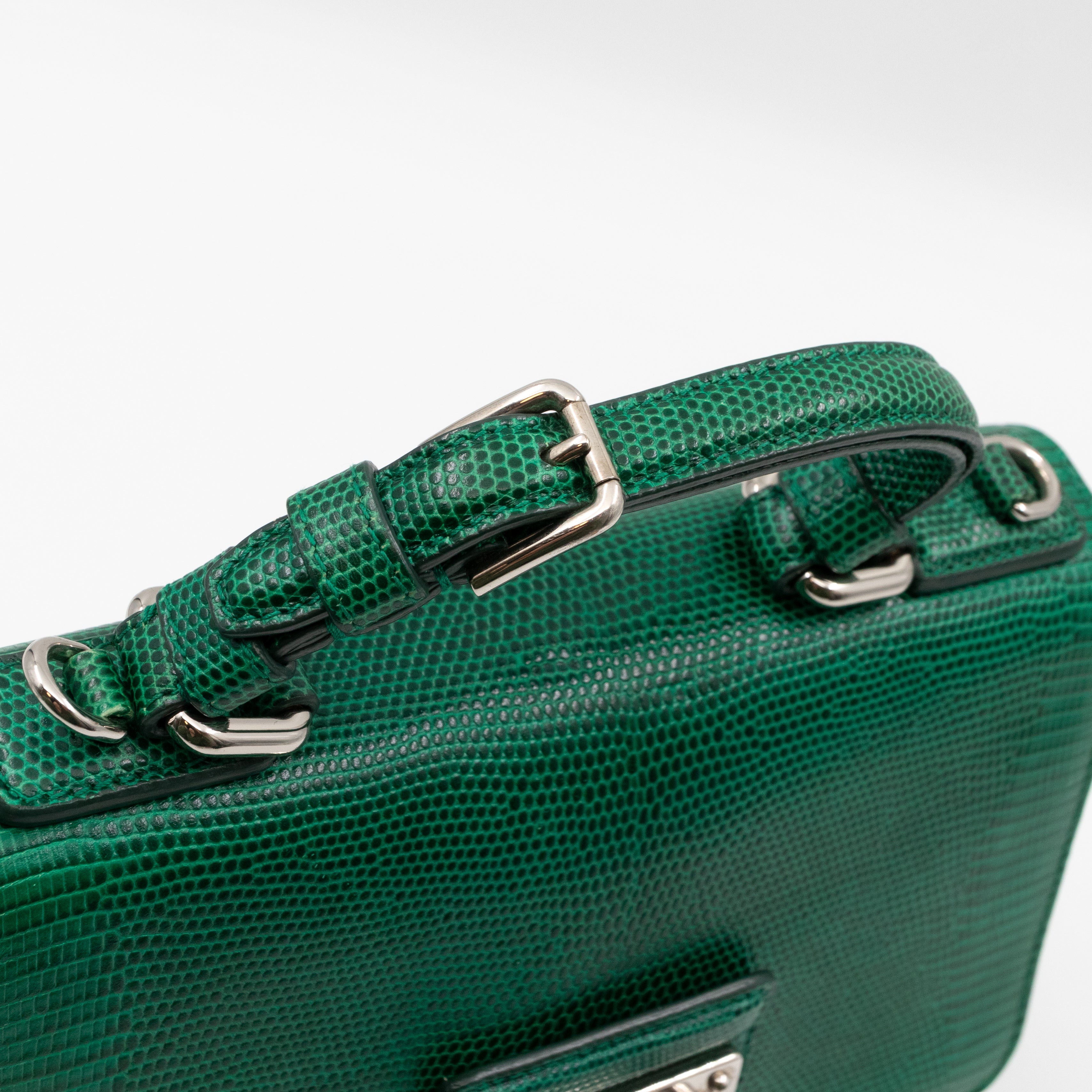 Miss Monica Top Handle Bag Lizard Embossed Leather Green