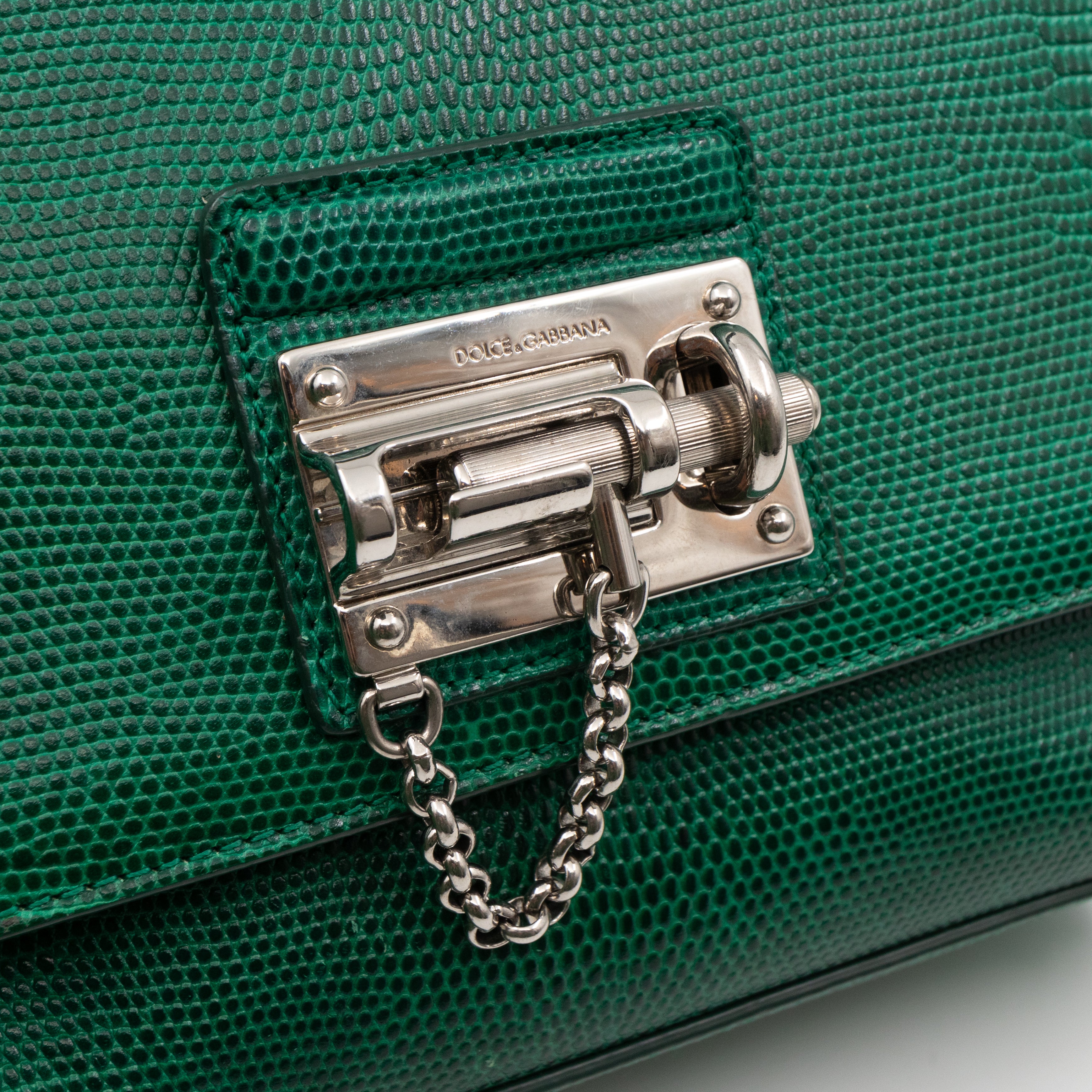 Miss Monica Top Handle Bag Lizard Embossed Leather Green
