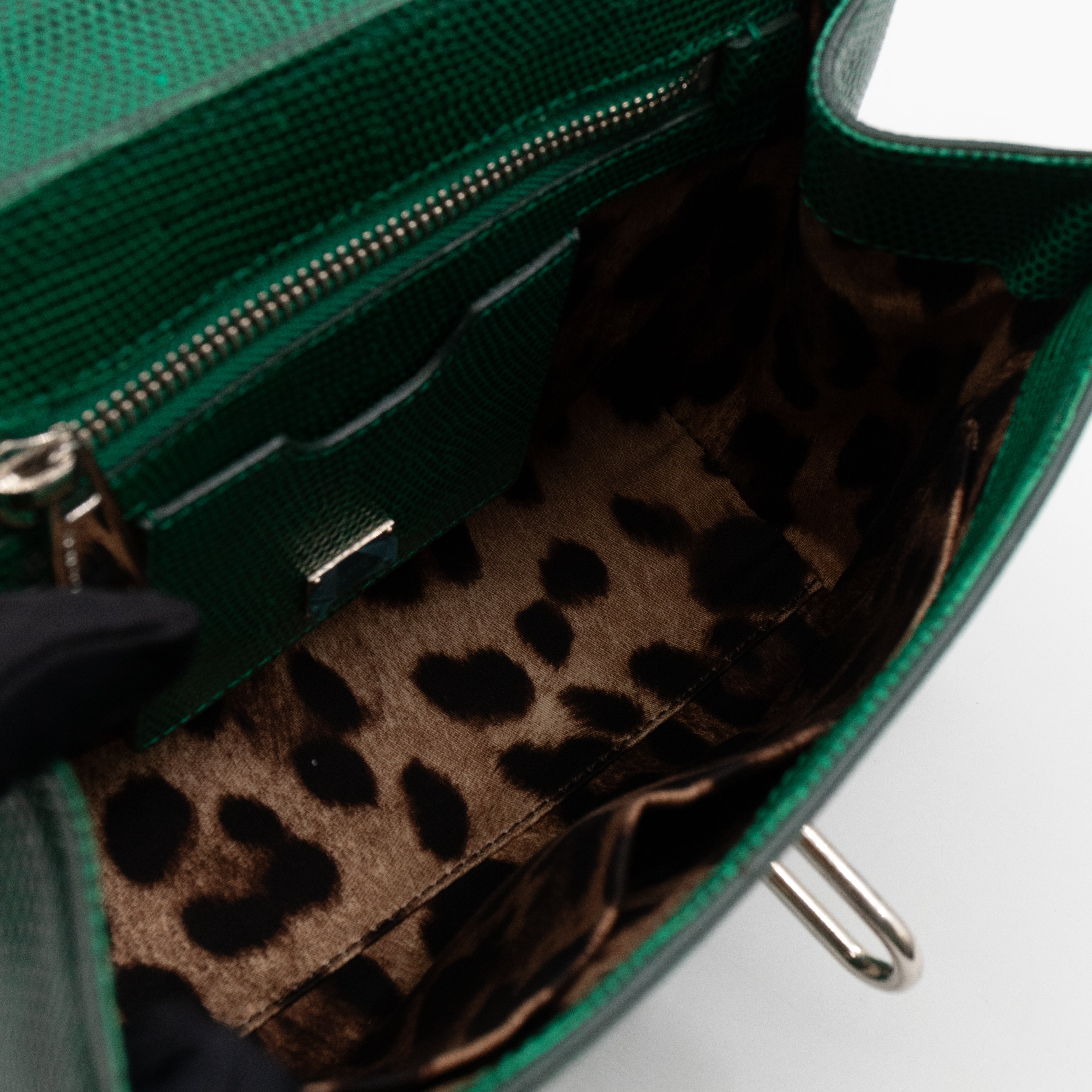 Miss Monica Top Handle Bag Lizard Embossed Leather Green