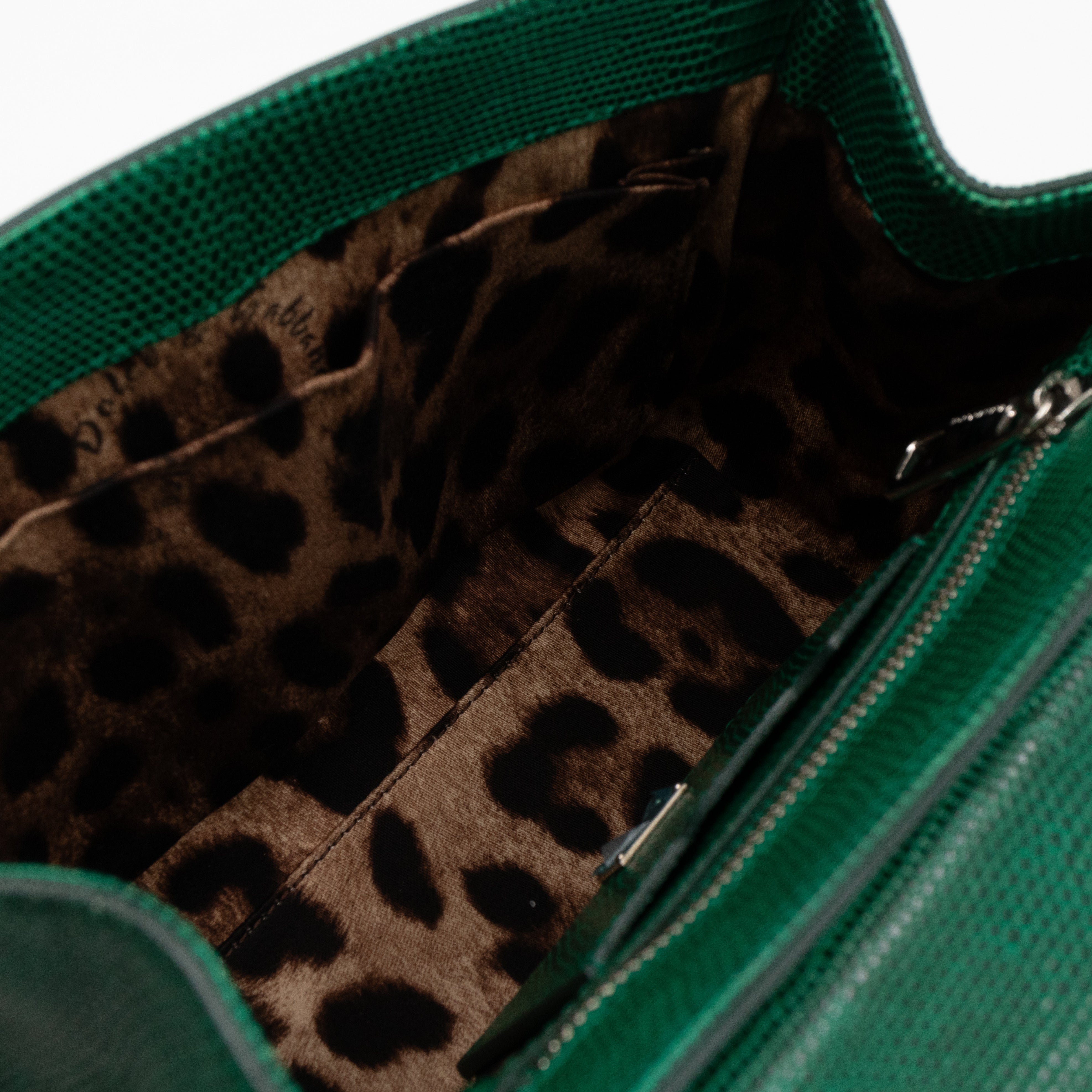 Miss Monica Top Handle Bag Lizard Embossed Leather Green