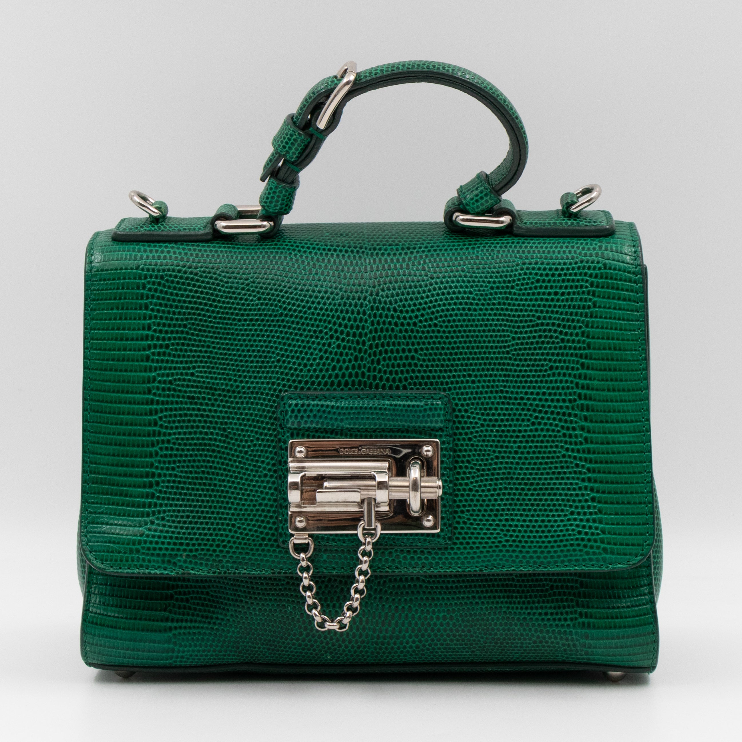 Miss Monica Top Handle Bag Lizard Embossed Leather Green