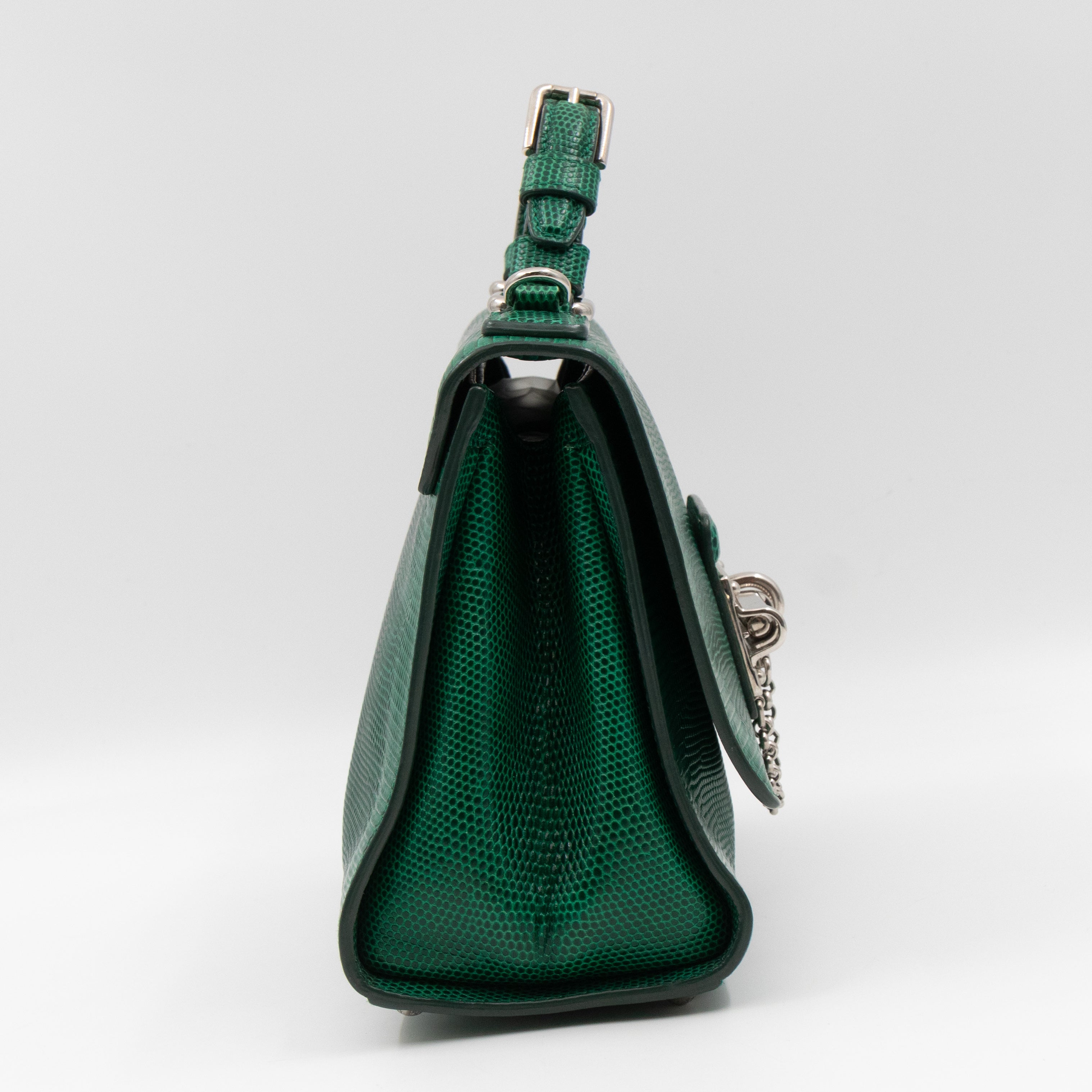 Miss Monica Top Handle Bag Lizard Embossed Leather Green