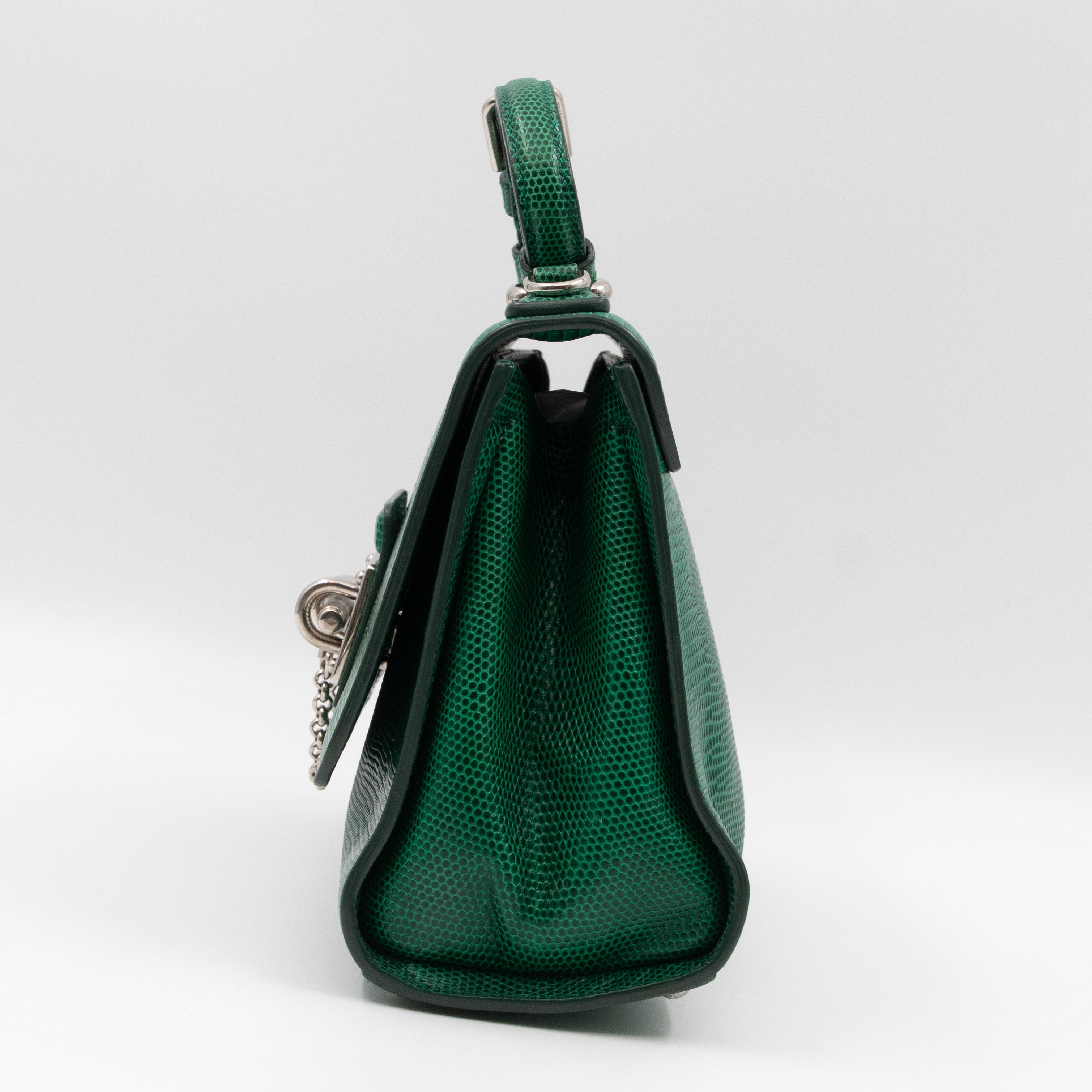 Miss Monica Top Handle Bag Lizard Embossed Leather Green
