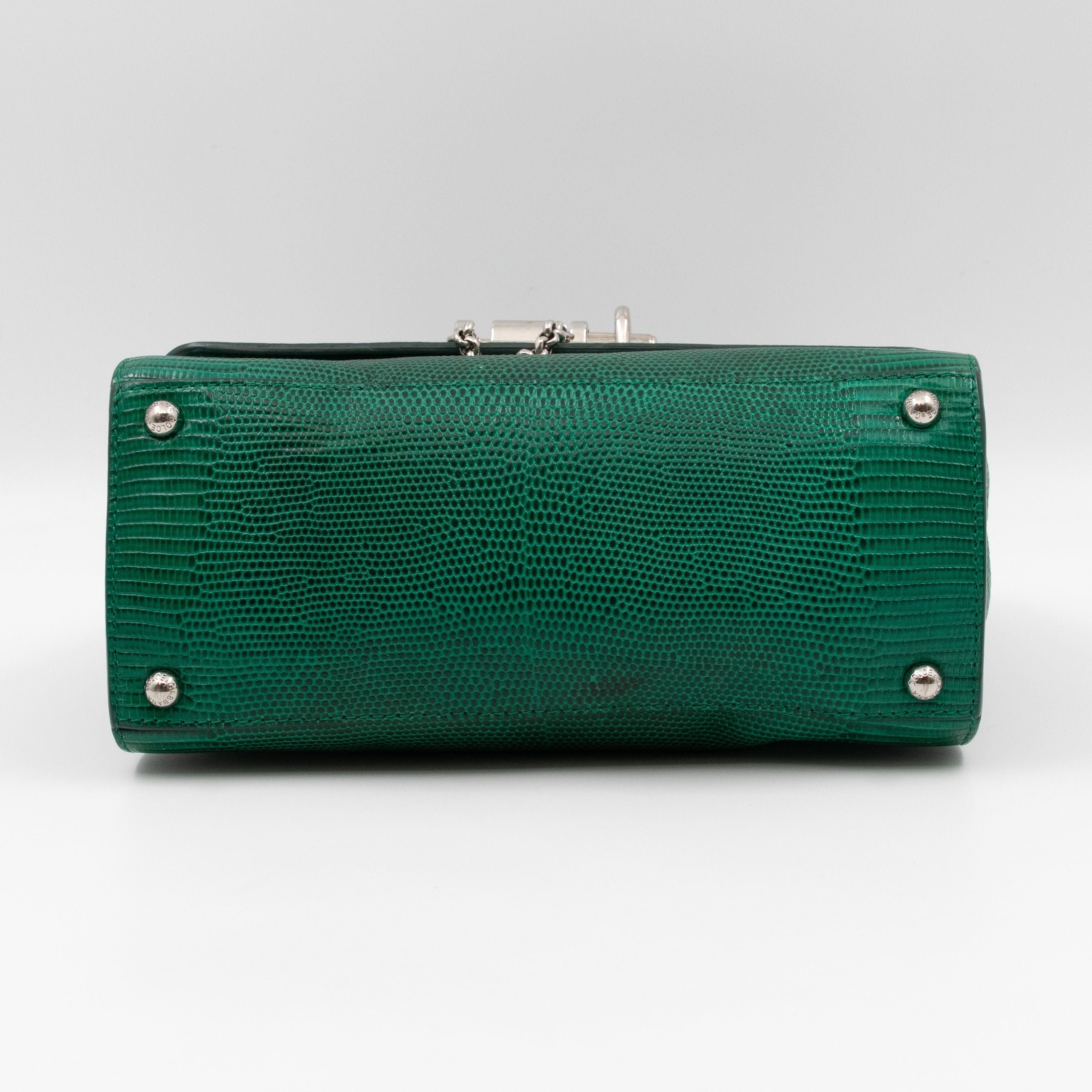Miss Monica Top Handle Bag Lizard Embossed Leather Green