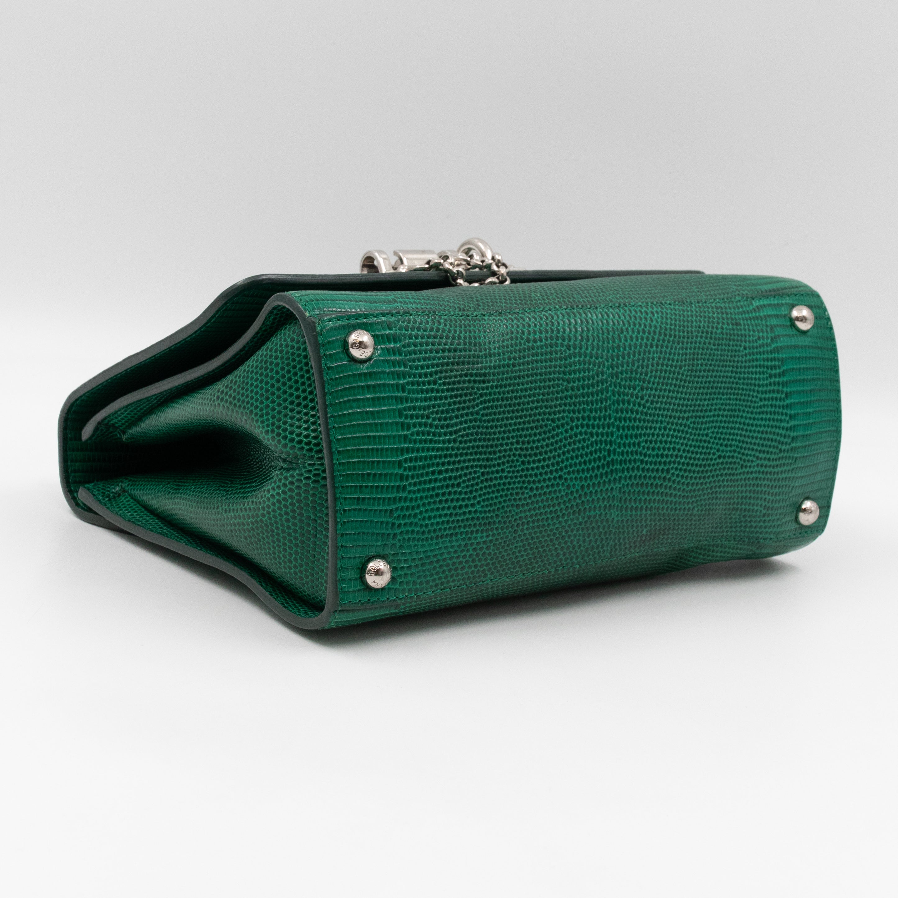 Miss Monica Top Handle Bag Lizard Embossed Leather Green