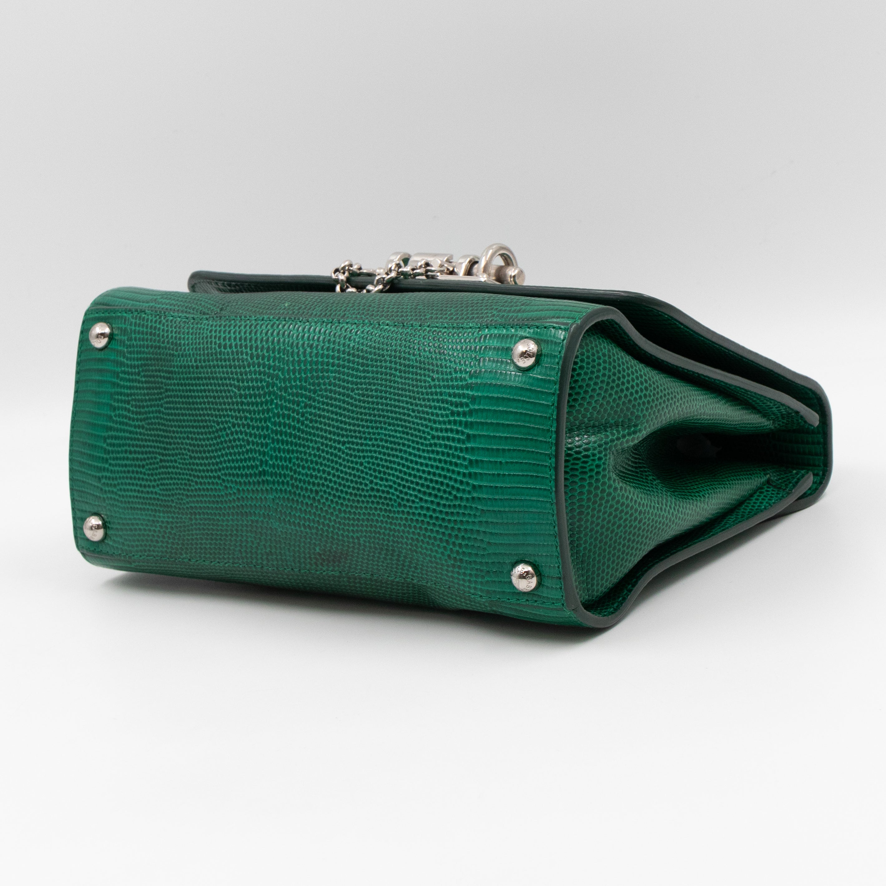 Miss Monica Top Handle Bag Lizard Embossed Leather Green