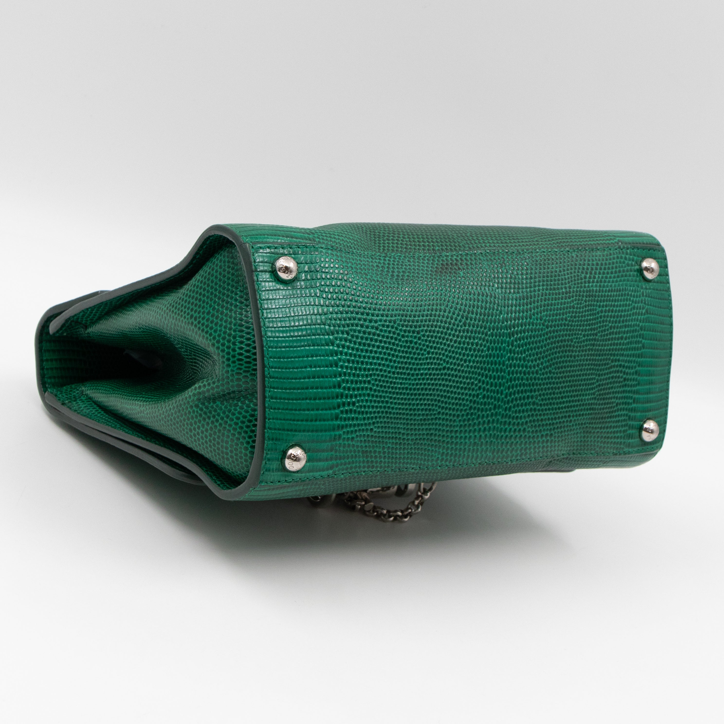 Miss Monica Top Handle Bag Lizard Embossed Leather Green