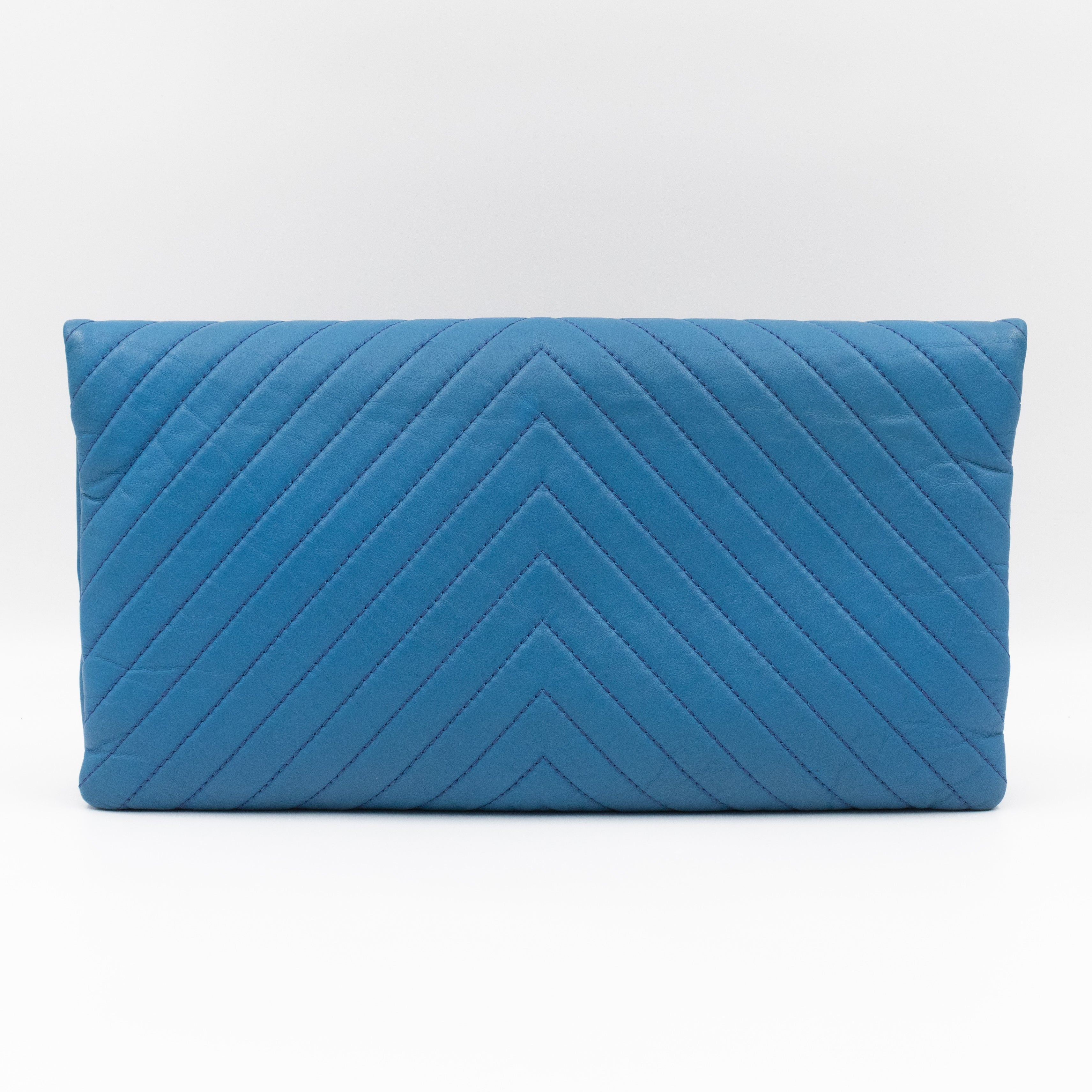 Greek Folding Clutch Blue Calfskin Chevron