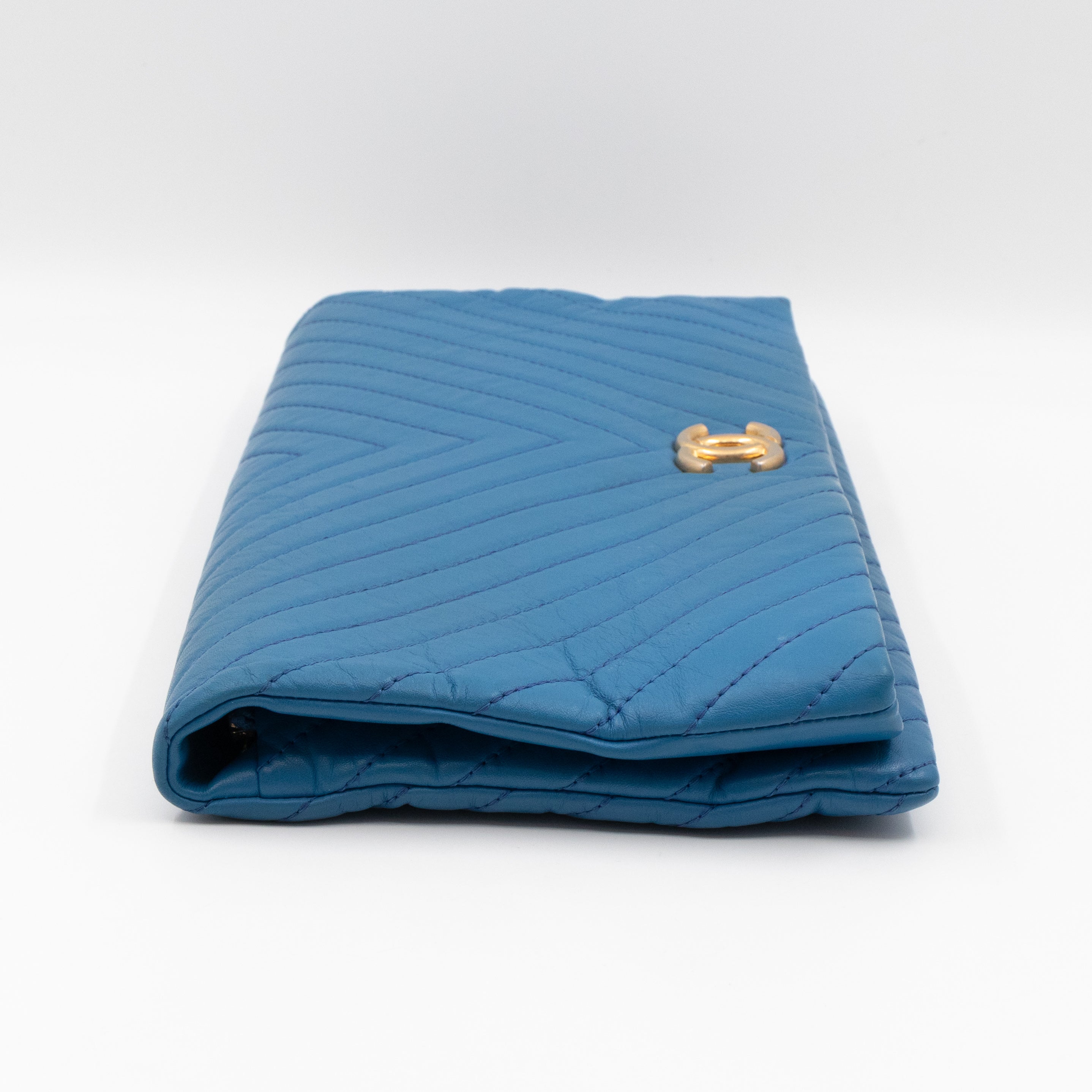 Greek Folding Clutch Blue Calfskin Chevron