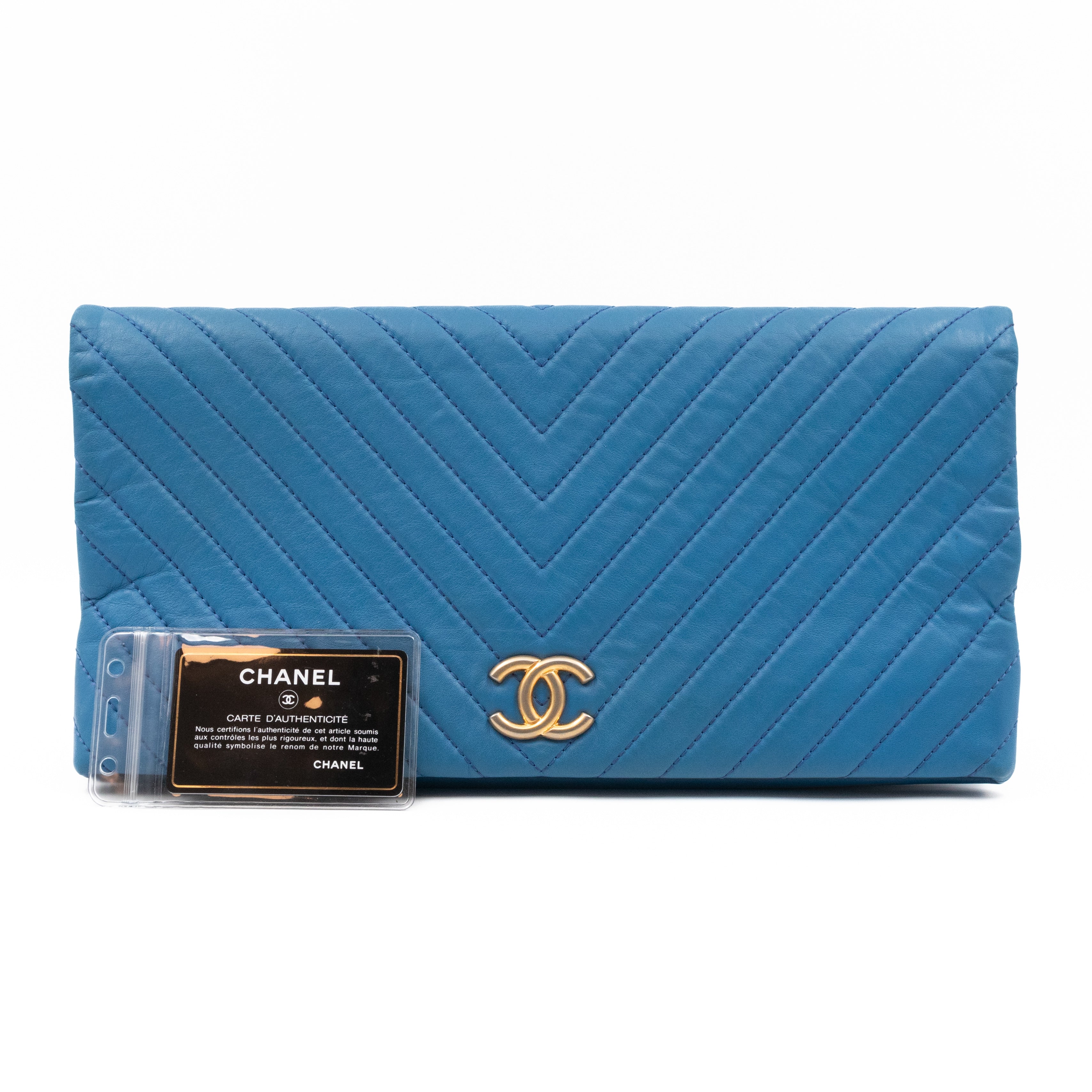 Greek Folding Clutch Blue Calfskin Chevron