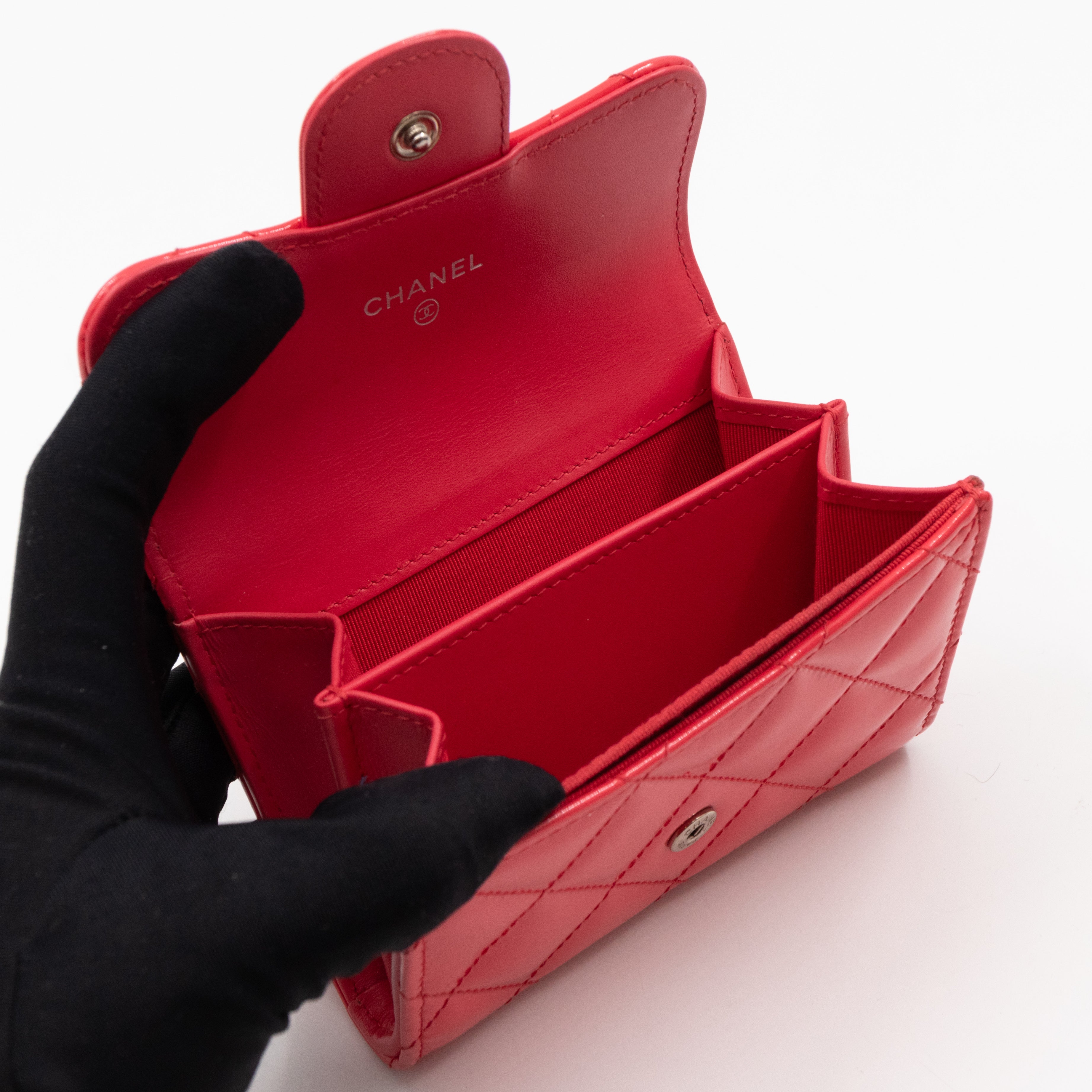Classic Flap Card Case Pink Patent Leather