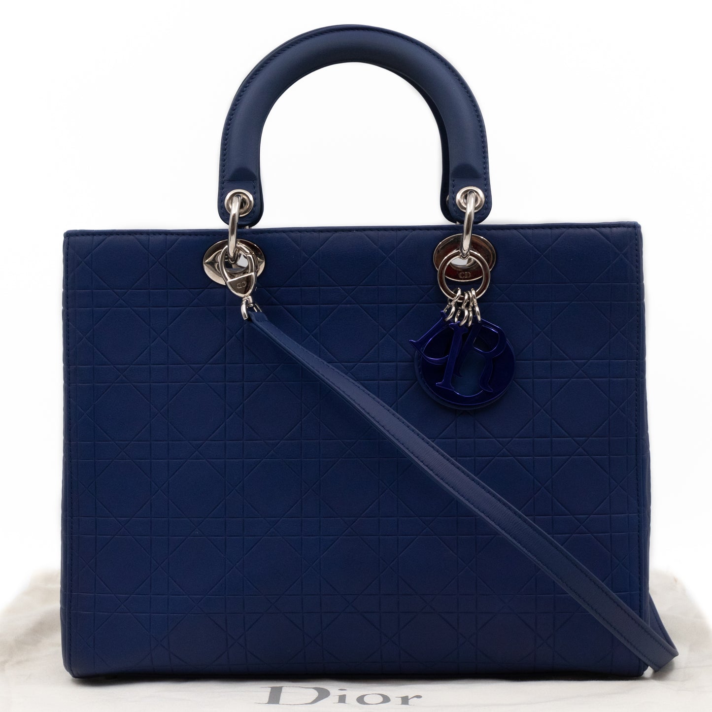 Lady Dior Large Navy Blue Ultra Matte Leather