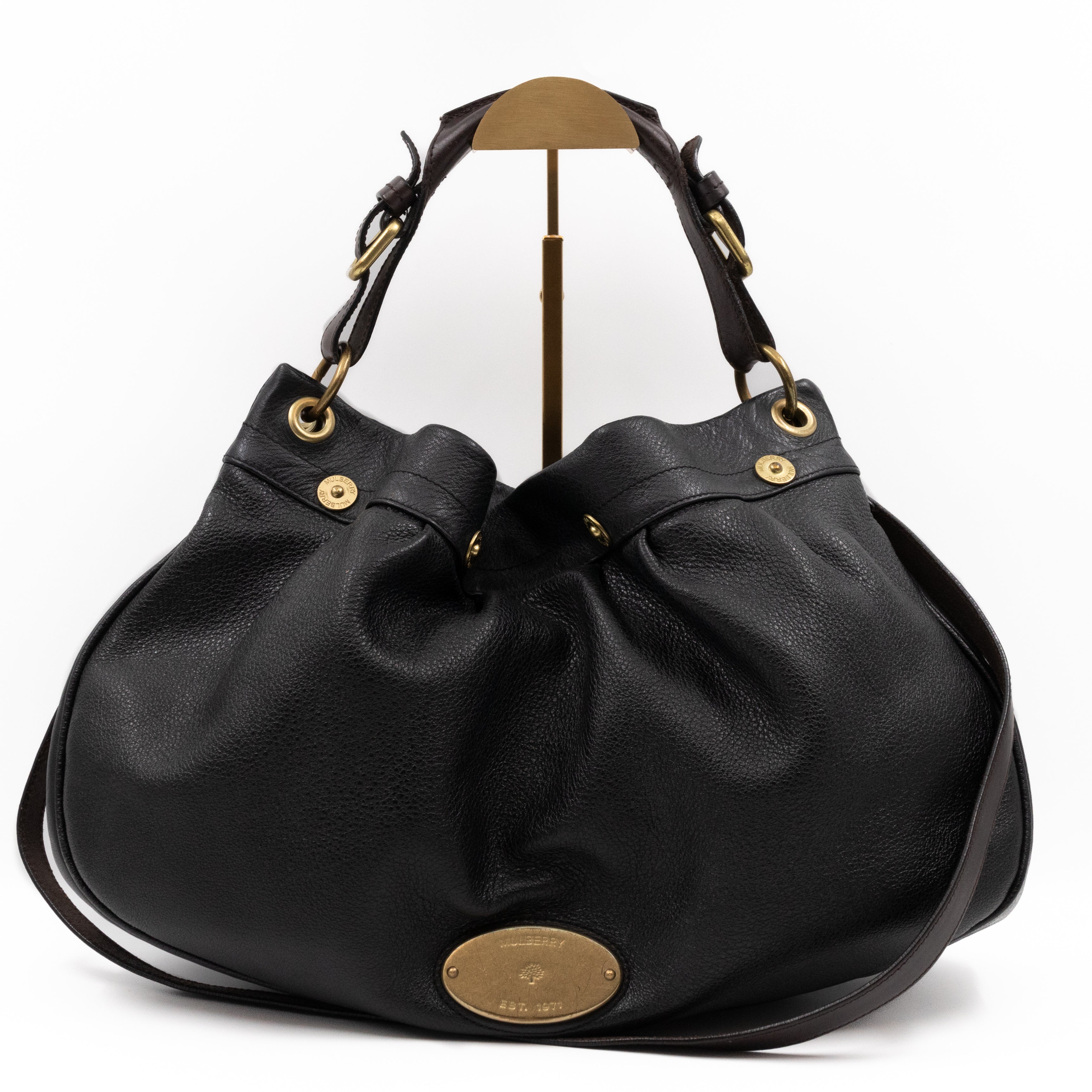 Mitzy East West Hobo Bag Black Leather